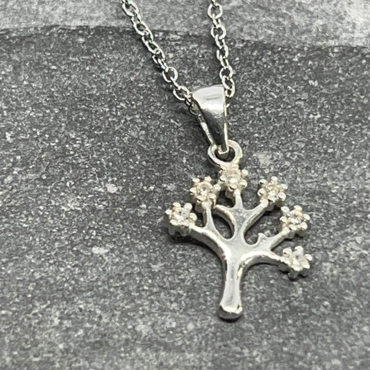 Tree - 925 Sterling Silver Jewelled Pendant with CZ Crystal and Necklace - Boxed