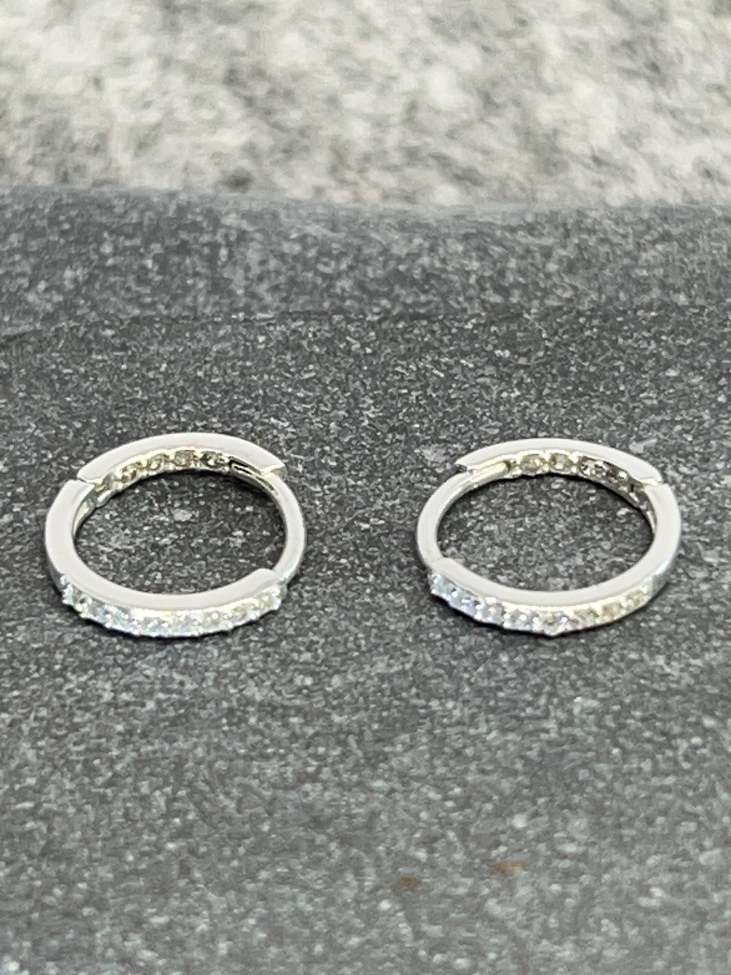Silver Huggie Ear Hoops - 925 Sterling Silver with Cubic Zirconia. Boxed