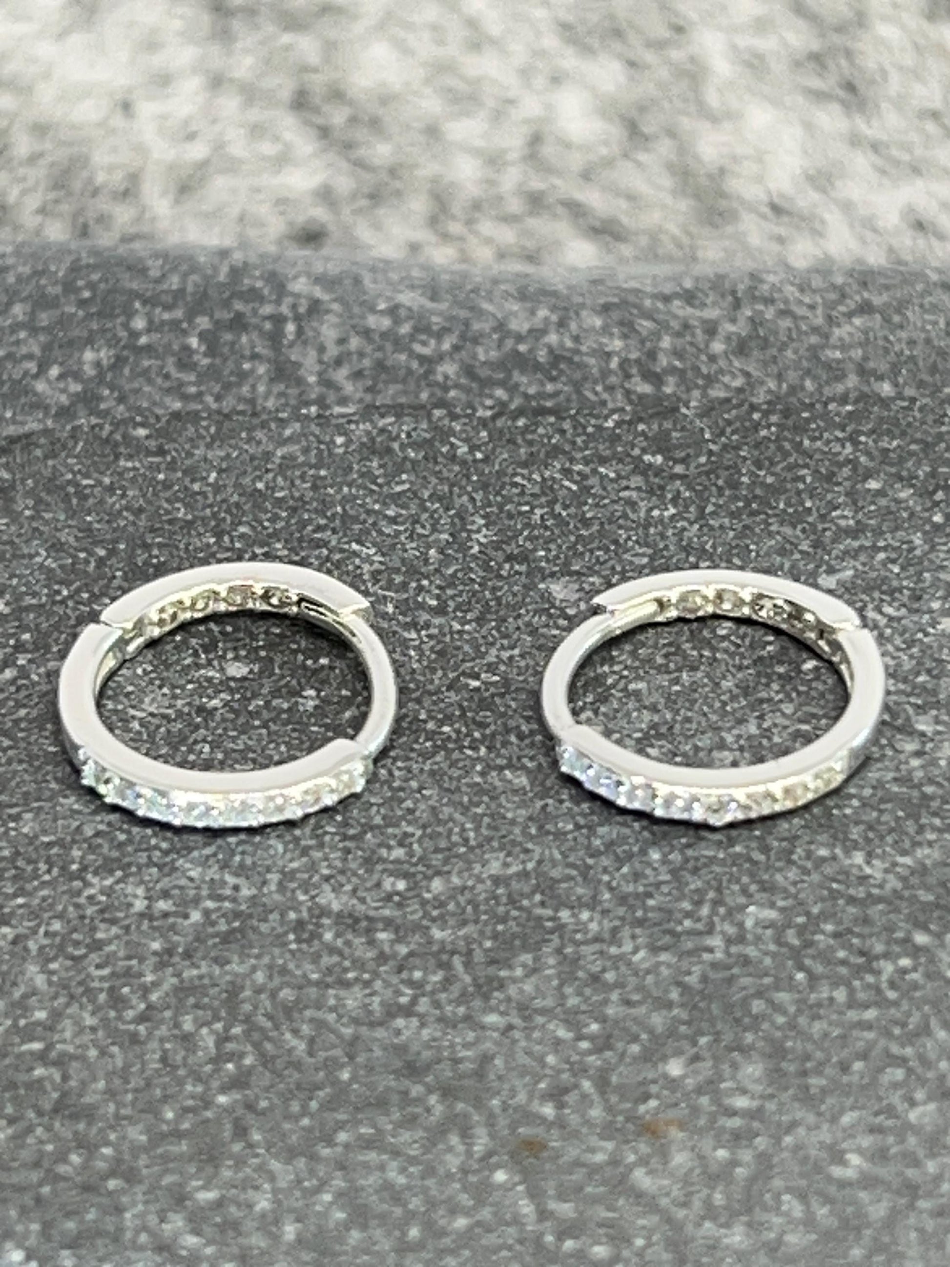 Silver Huggie Ear Hoops - 925 Sterling Silver with Cubic Zirconia. Boxed