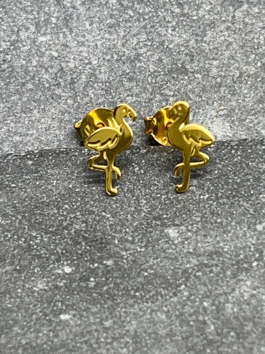 Flamingo Gold - 925 Sterling Silver Gold Plated Laser Cut Ear Studs. Boxed