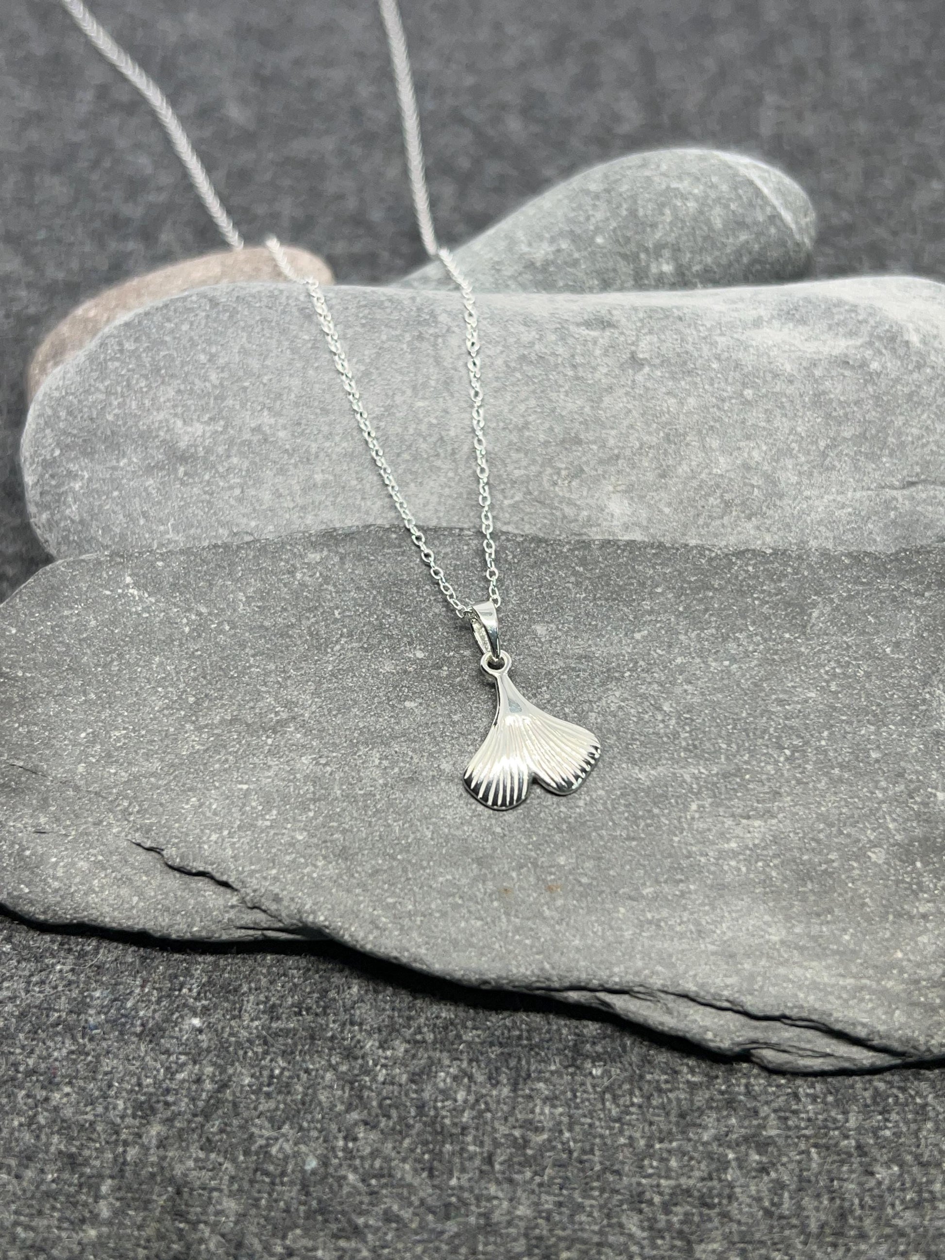 Ginkgo Leaf - 925 Sterling Silver Pendant and Necklace - Boxed