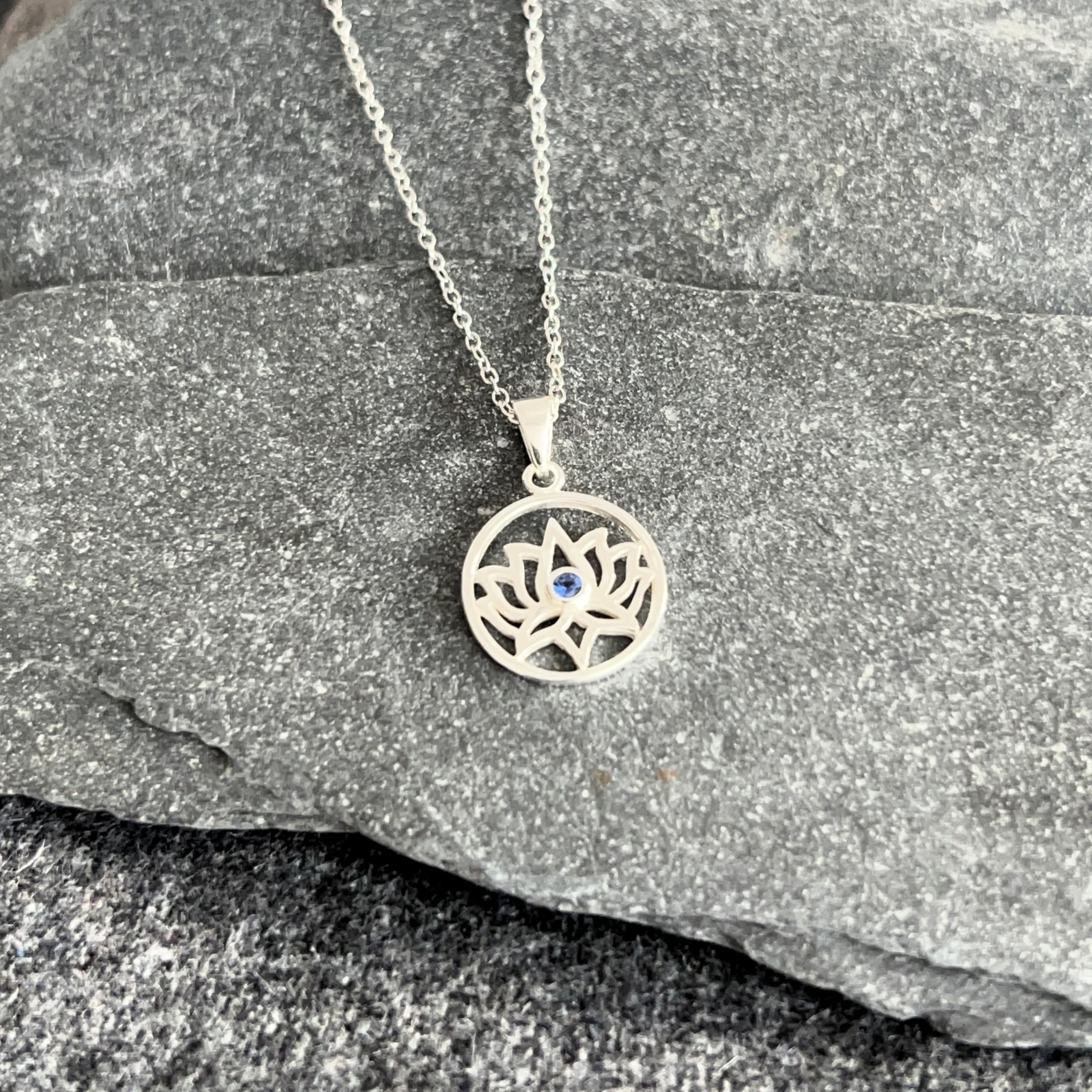 Lotus Flower Pendant Necklace in 925 Sterling Silver with Cubic