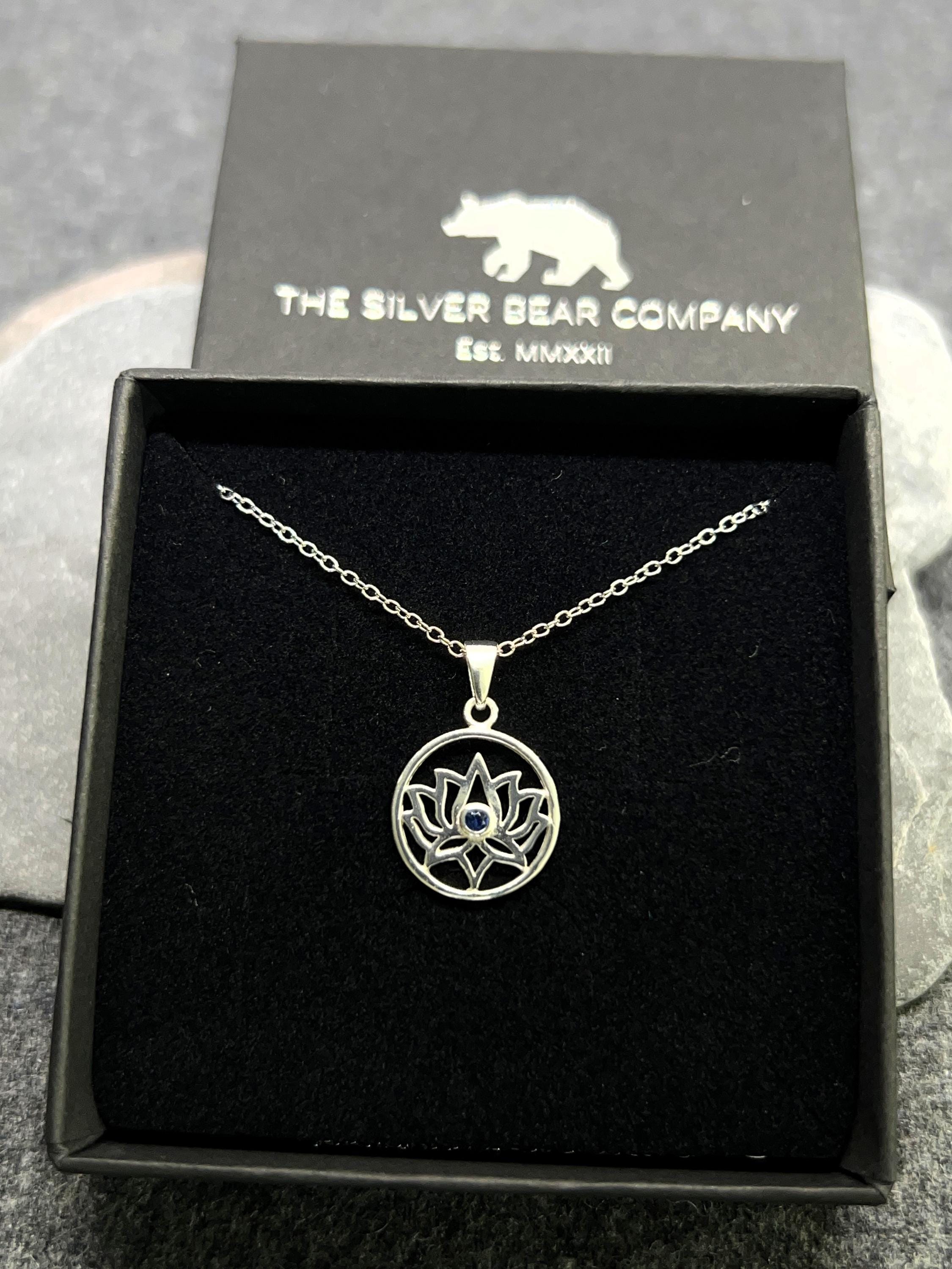 Lotus Flower Pendant Necklace in 925 Sterling Silver with Cubic