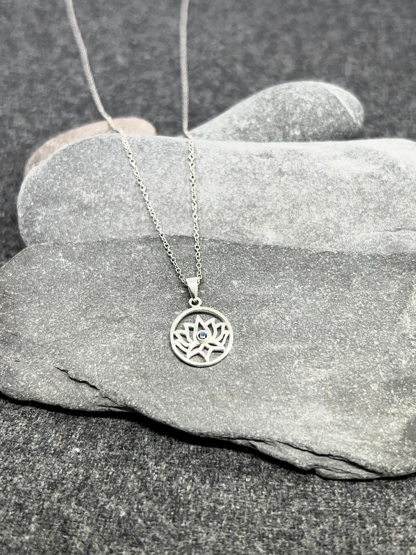 Lotus Flower - 925 Sterling Silver Cubic Zirconia CZ Pendant and Necklace - Boxed