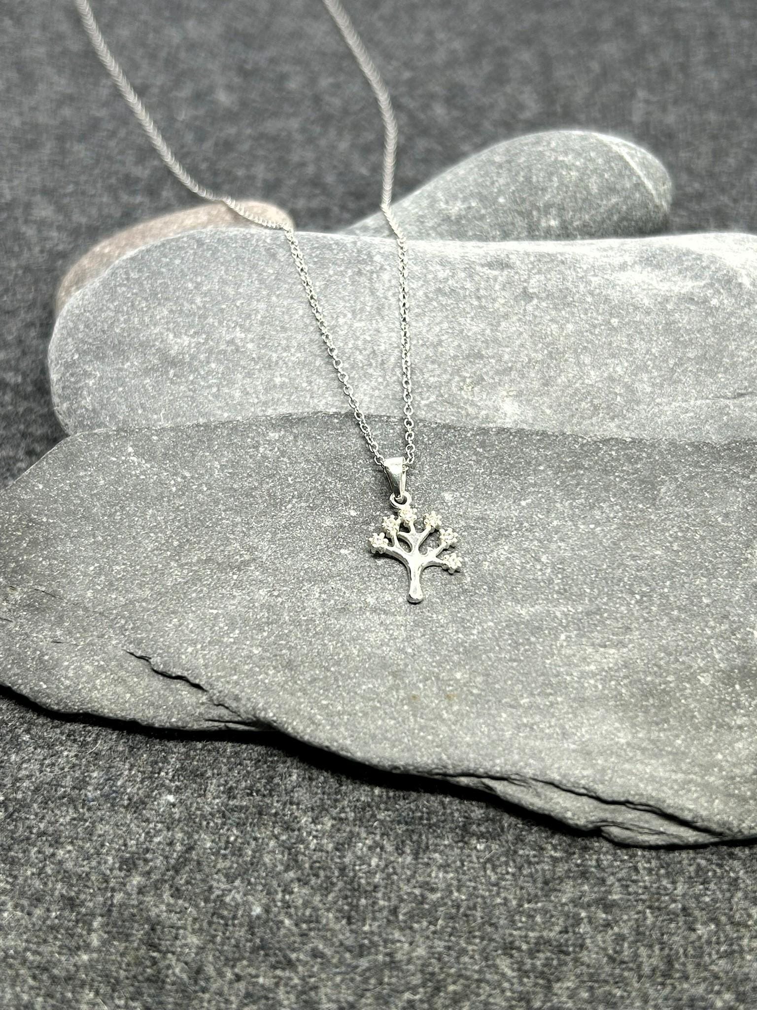 Tree - 925 Sterling Silver Jewelled Pendant with CZ Crystal and Necklace - Boxed