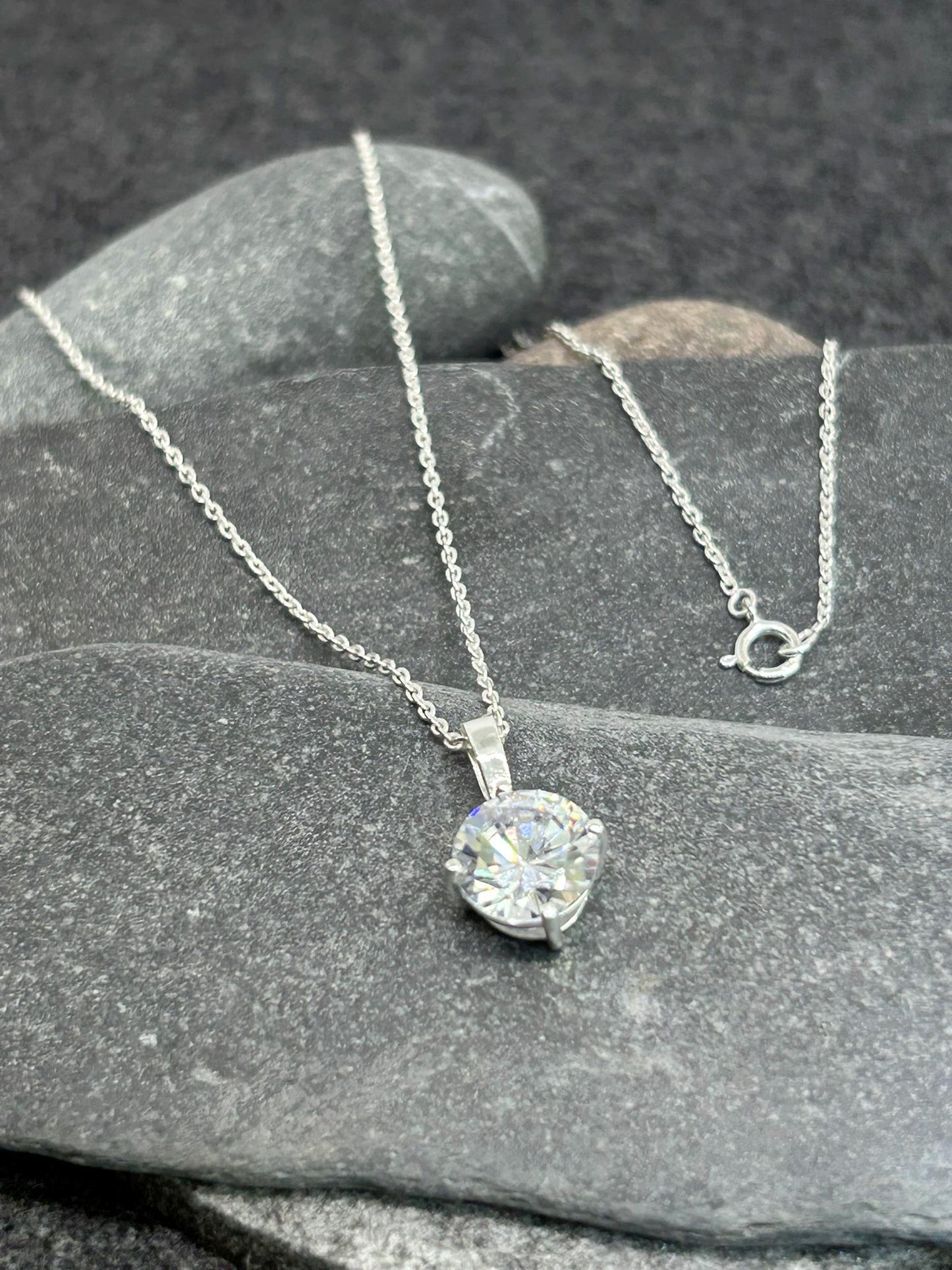 Diamond CZ Round Solitaire - 925 Sterling Silver Pendant and Necklace, Gift-Ready