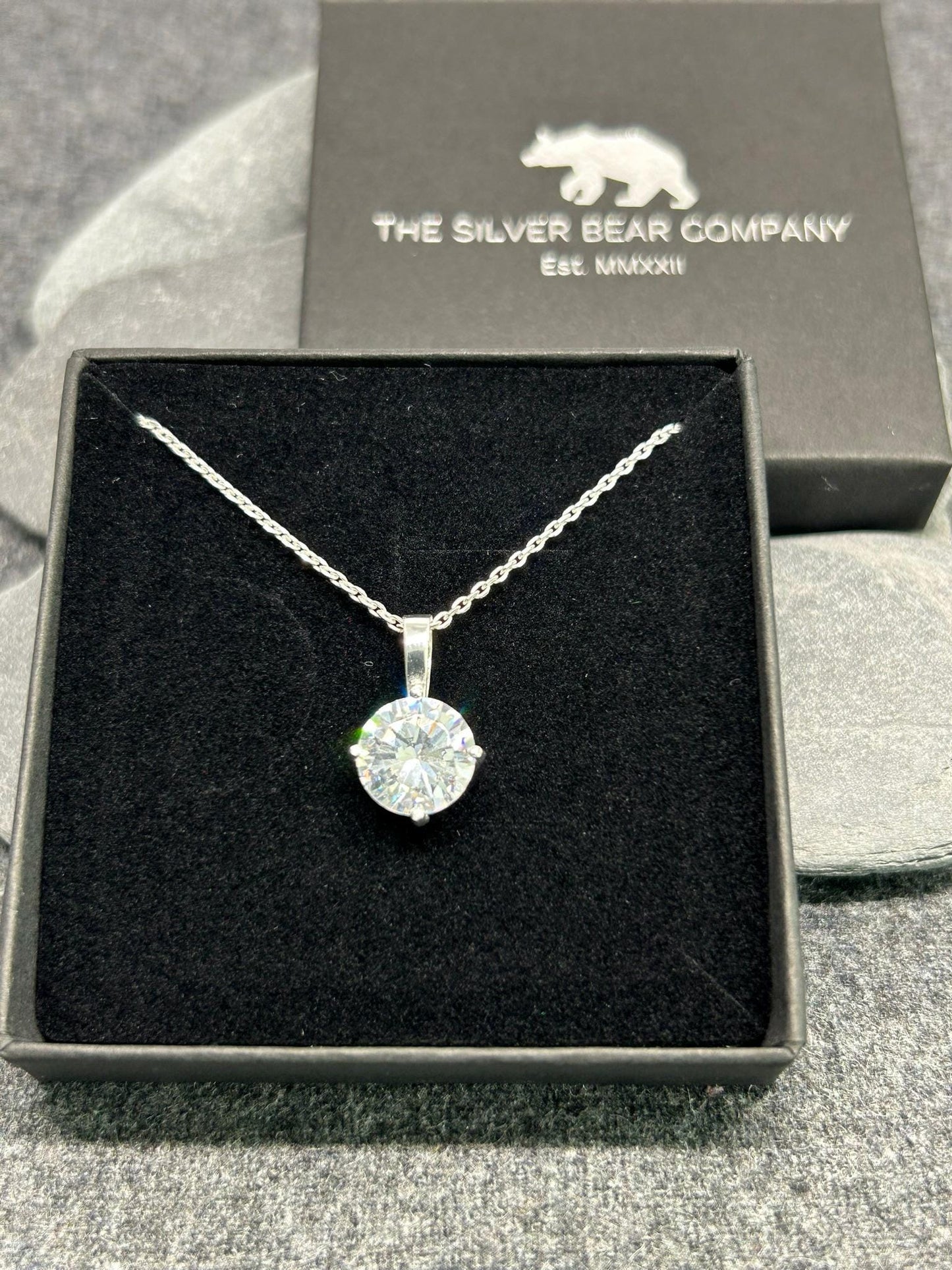 Diamond CZ Round Solitaire - 925 Sterling Silver Pendant and Necklace, Gift-Ready