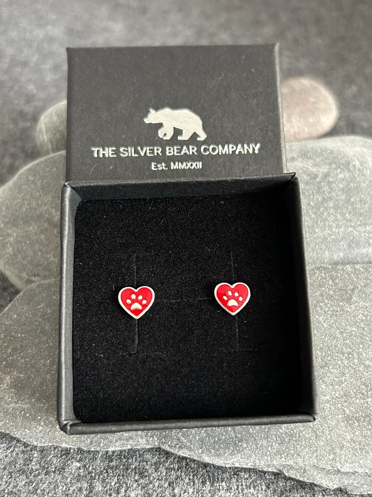 Paw Print Heart - 925 Sterling Silver Colourful Ear Studs - Boxed