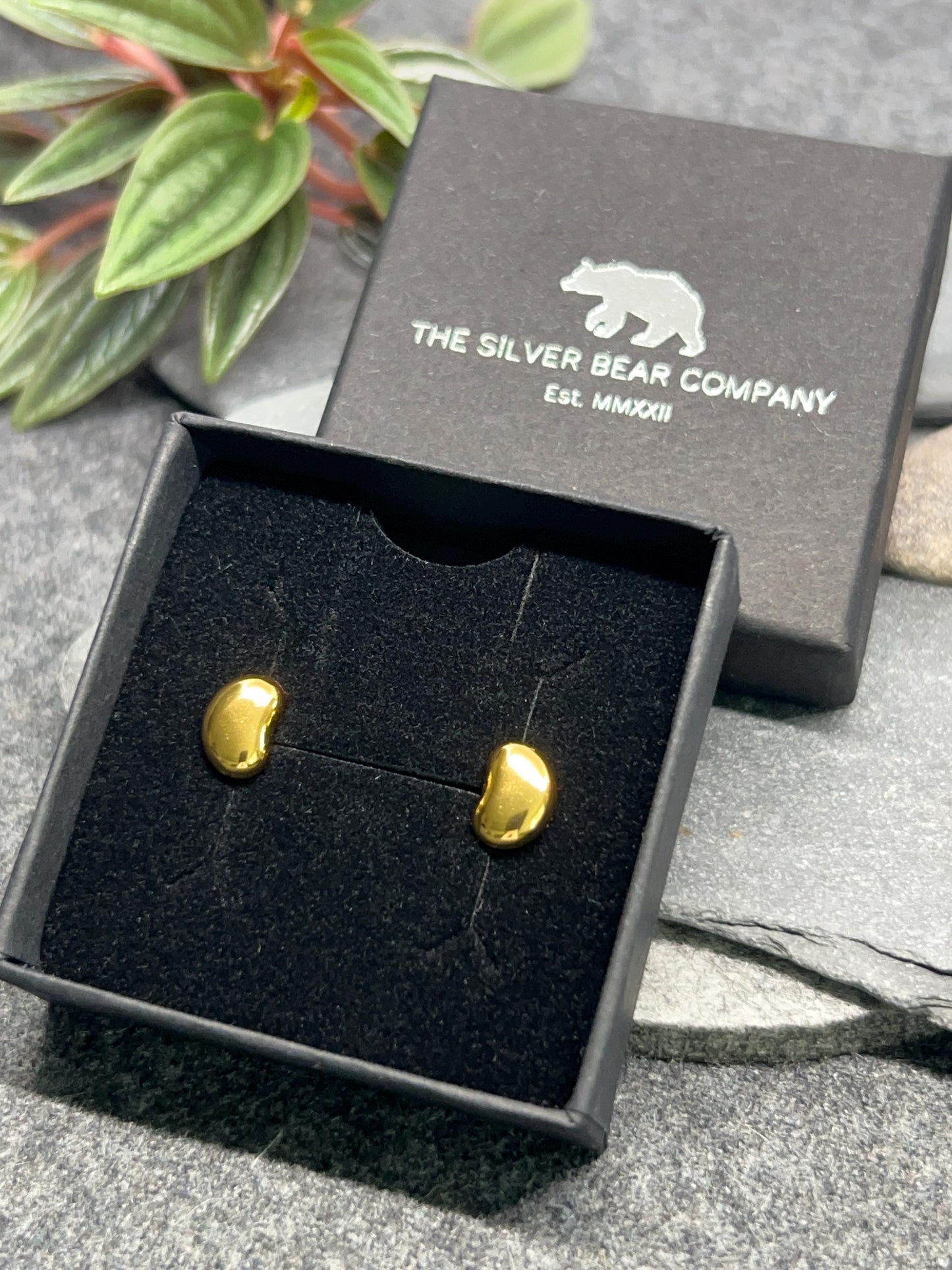 Gold Pebbles - 925 Sterling Silver Stud Earrings - Boxed