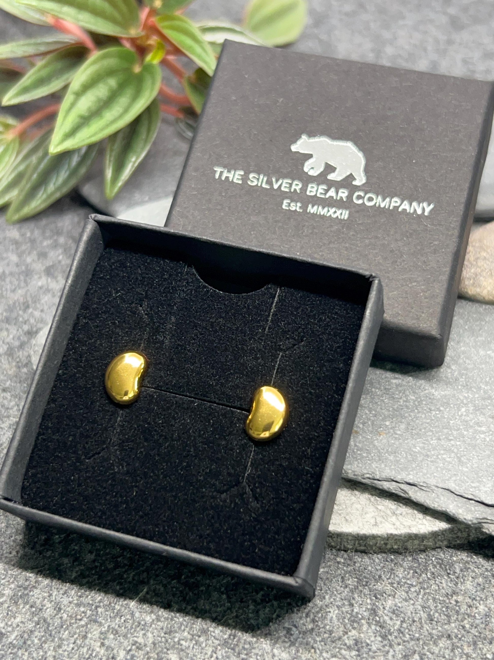 Gold Pebbles - 925 Sterling Silver Stud Earrings - Boxed