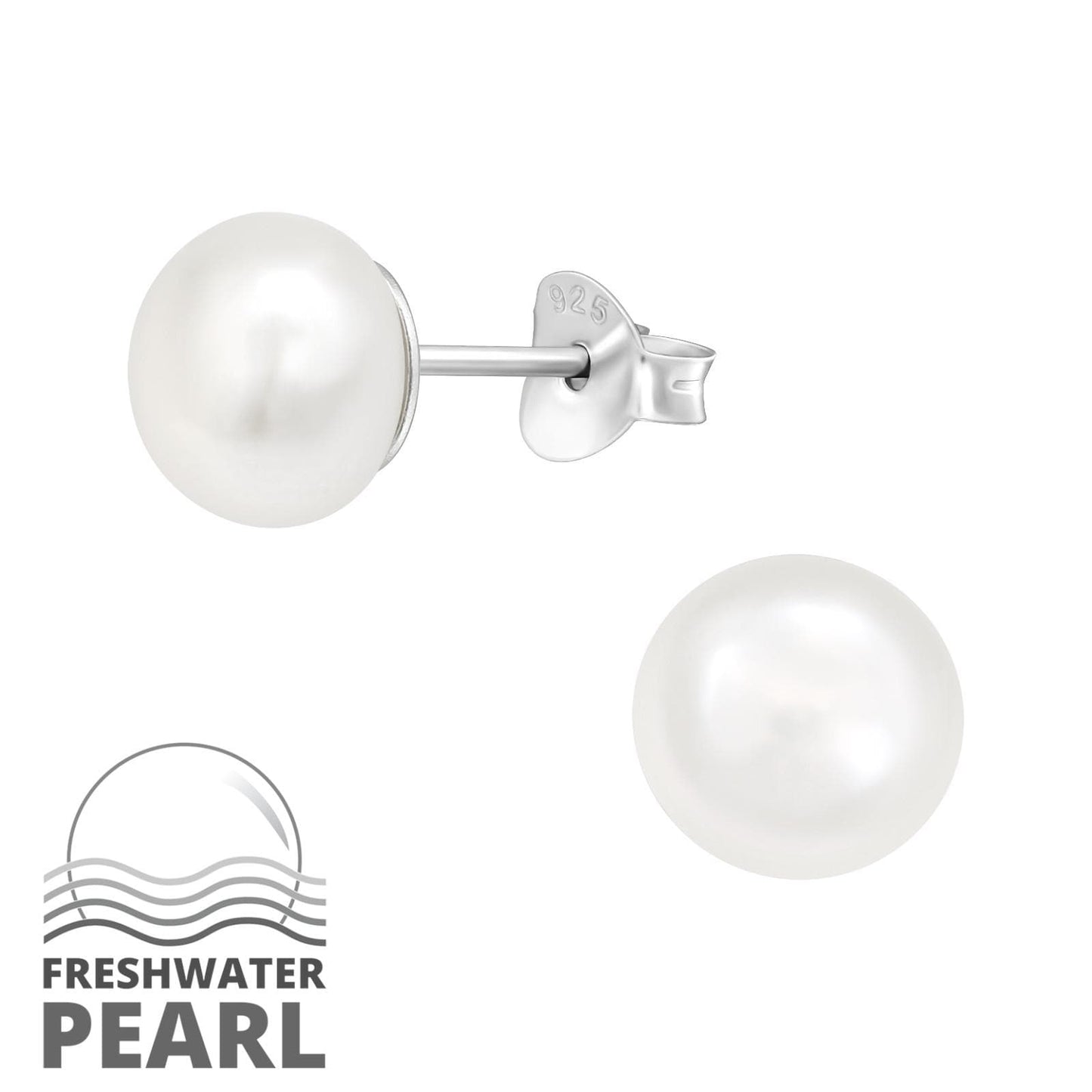 Freshwater Pearl - 7mm 925 Sterling Silver Stud Earrings