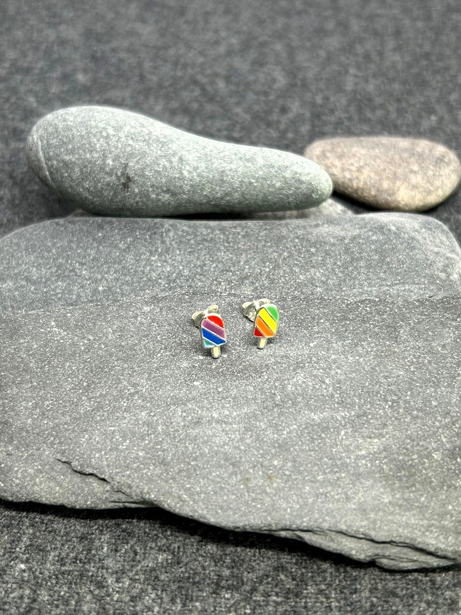 Pride Rainbow Ice Cream Lolly - 925 Sterling Silver Colourful Ear Studs