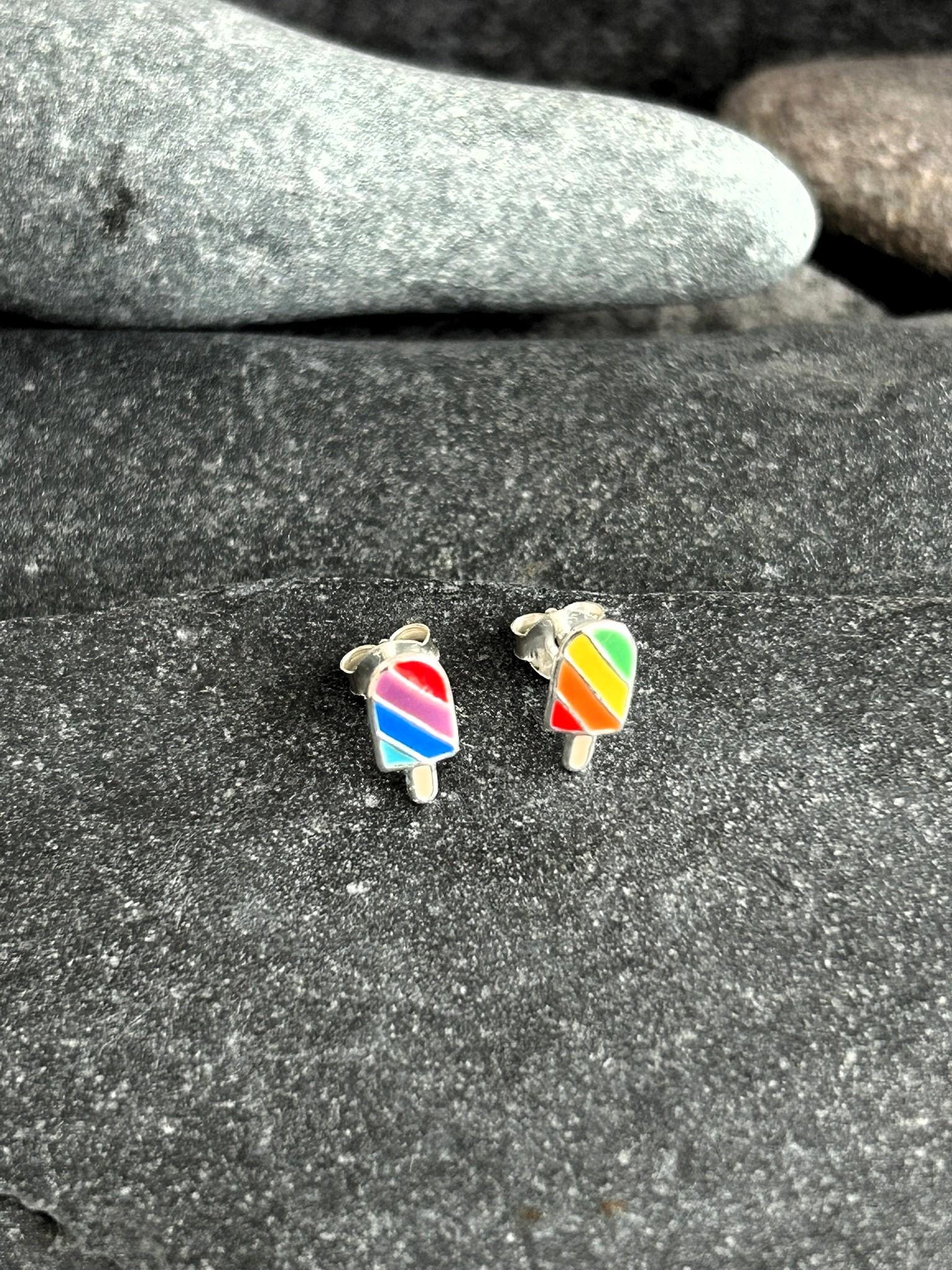 Pride Rainbow Ice Cream Lolly Earrings in 925 Sterling Silver