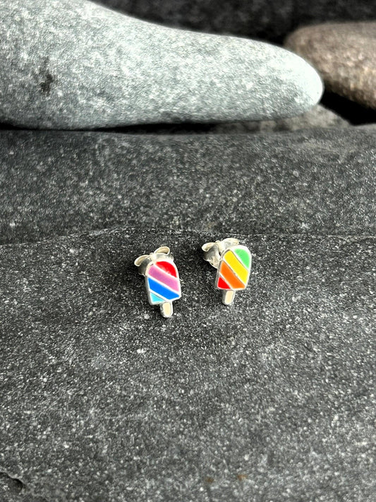 Pride Rainbow Ice Cream Lolly Earrings in 925 Sterling Silver