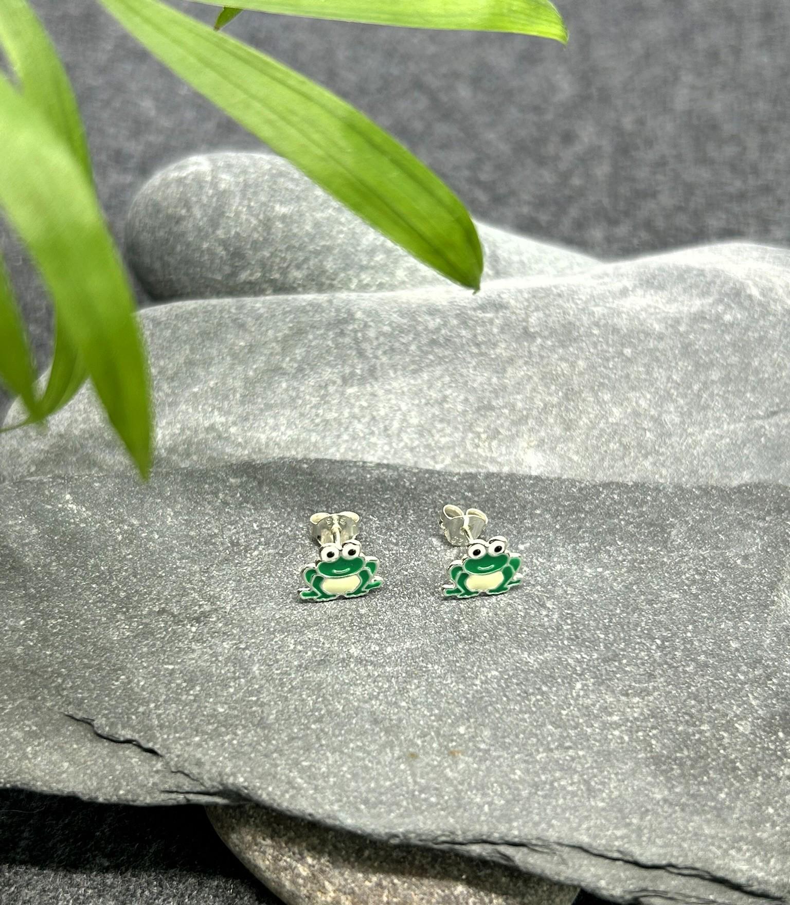 Frog - 925 Sterling Silver Colourful Stud Earrings Boxed