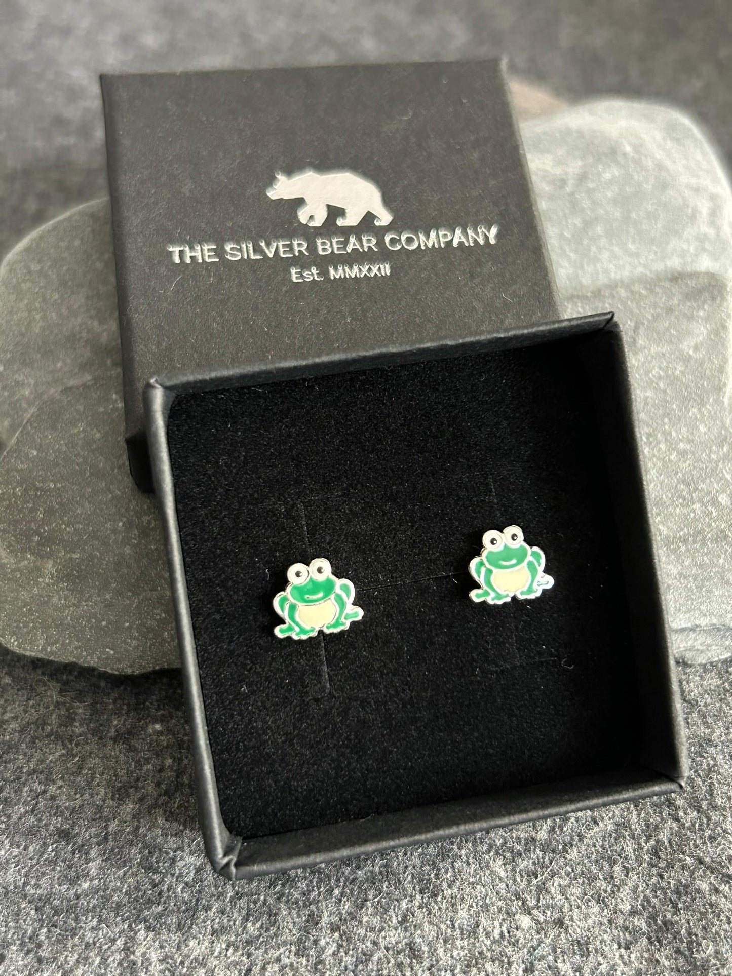 Frog - 925 Sterling Silver Colourful Stud Earrings Boxed