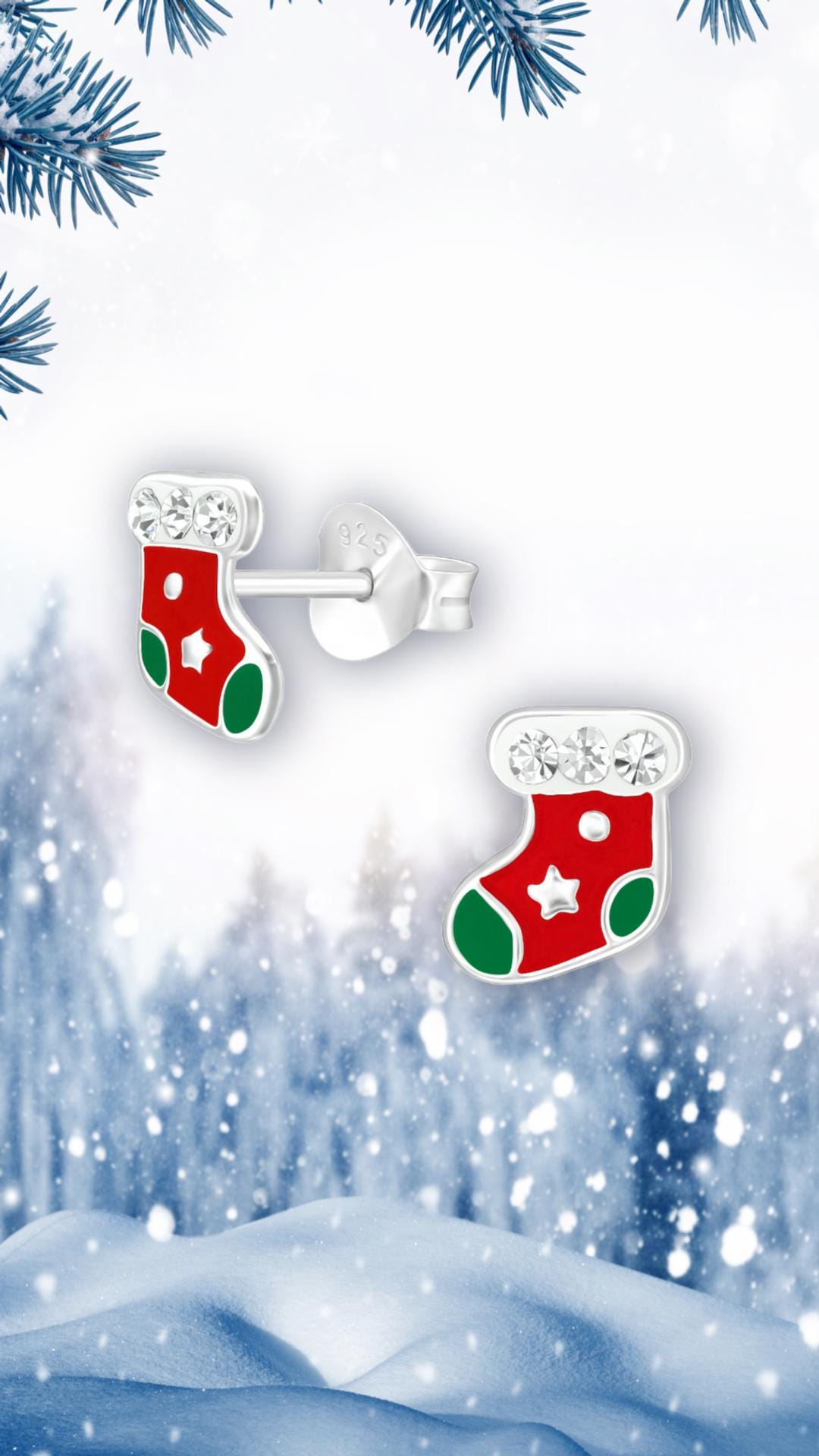 Christmas Stockings - 925 Sterling Silver Colourful Ear Studs