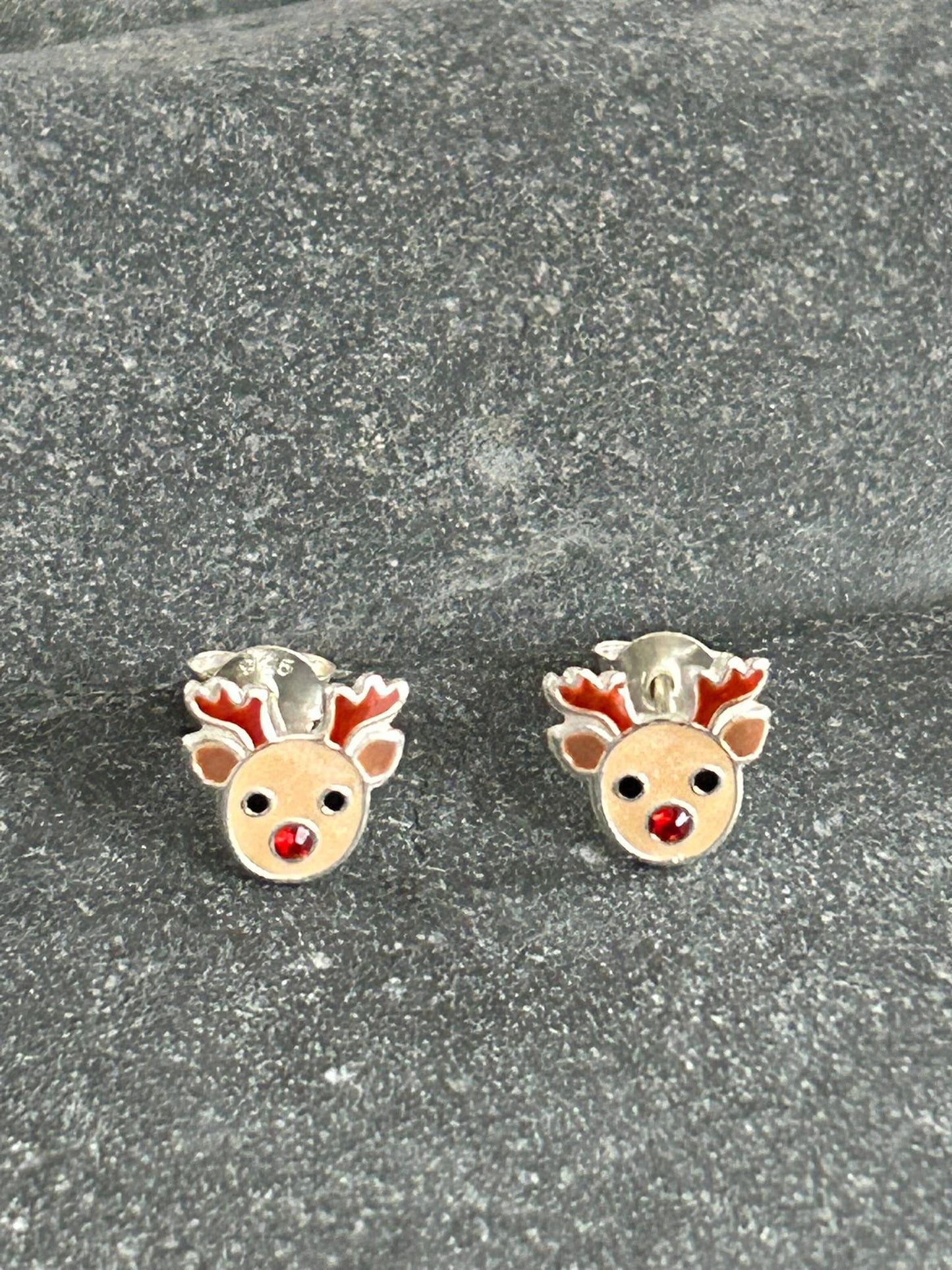 Christmas Reindeers - 925 Sterling Silver Colourful Ear Studs