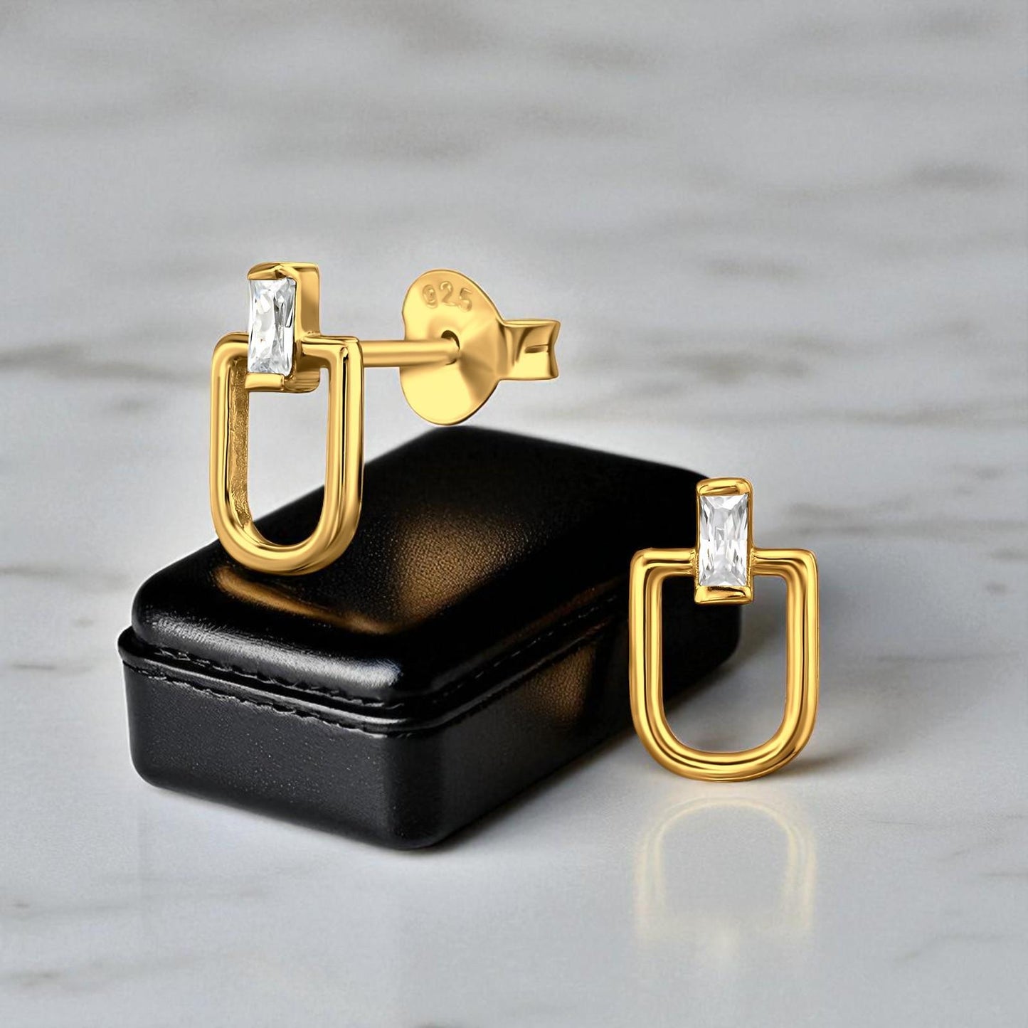 U‑Shaped 925 Sterling Silver Ear Studs with Cubic Zirconia — Silver & Gold Options, Gift-Ready