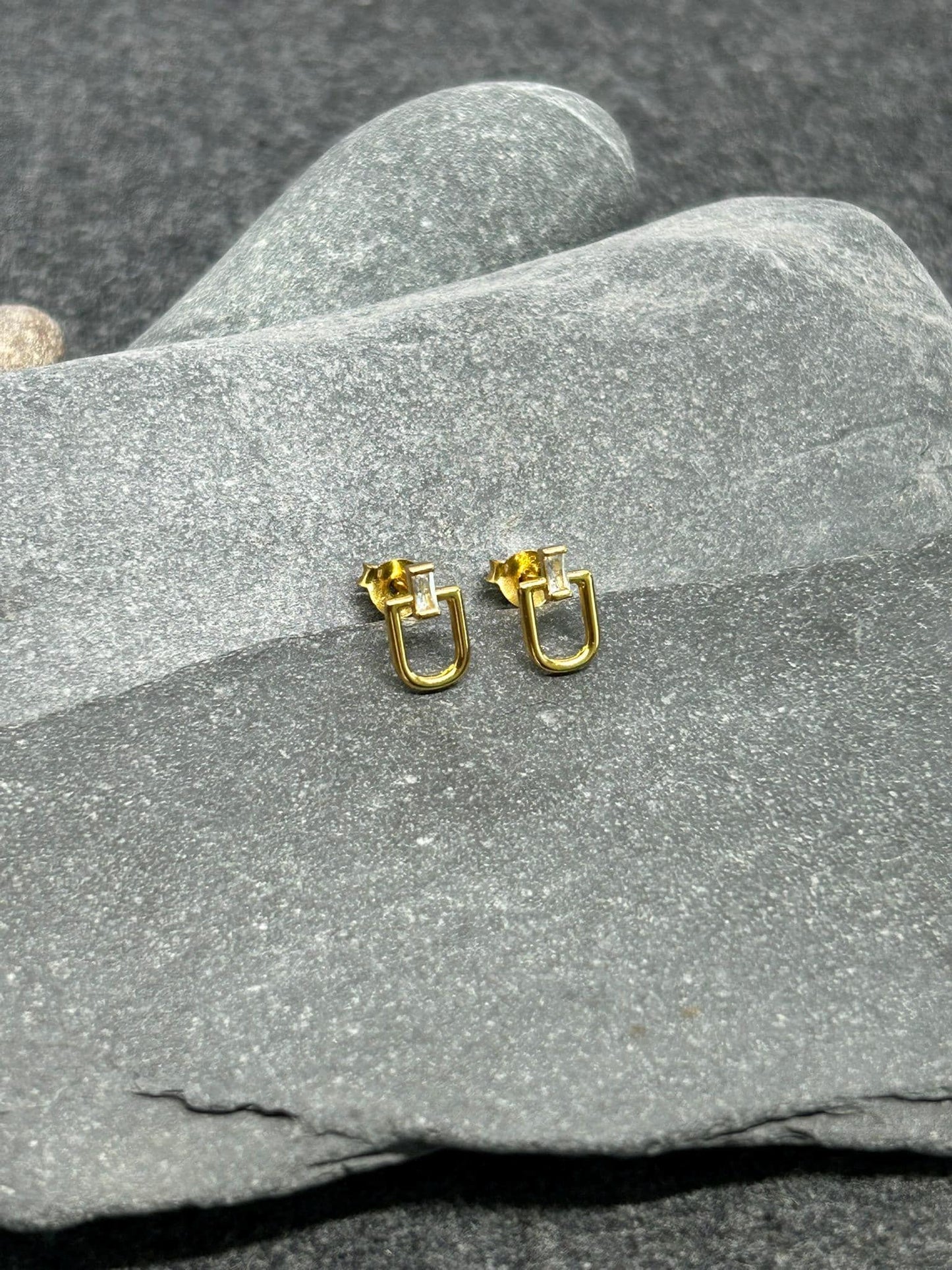 U‑Shaped 925 Sterling Silver Ear Studs with Cubic Zirconia — Silver & Gold Options, Gift-Ready