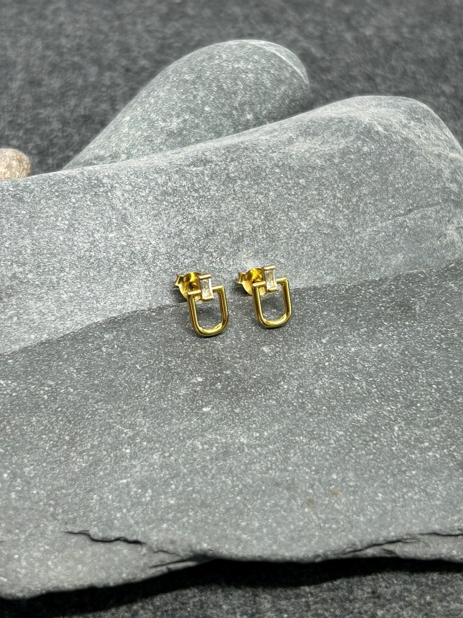 U‑Shaped 925 Sterling Silver Ear Studs with Cubic Zirconia — Silver & Gold Options, Gift-Ready