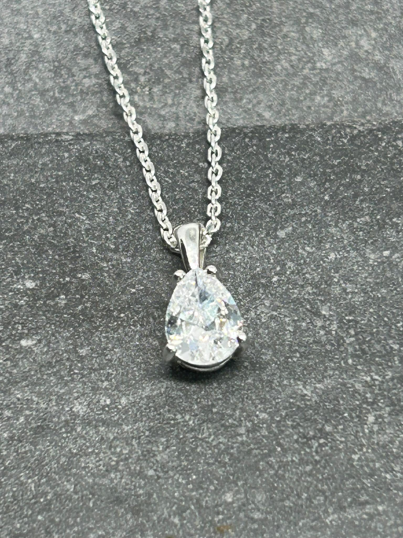 Diamond CZ Pear Sparkle Pendant 925 Sterling Silver Necklace, Gift-Ready