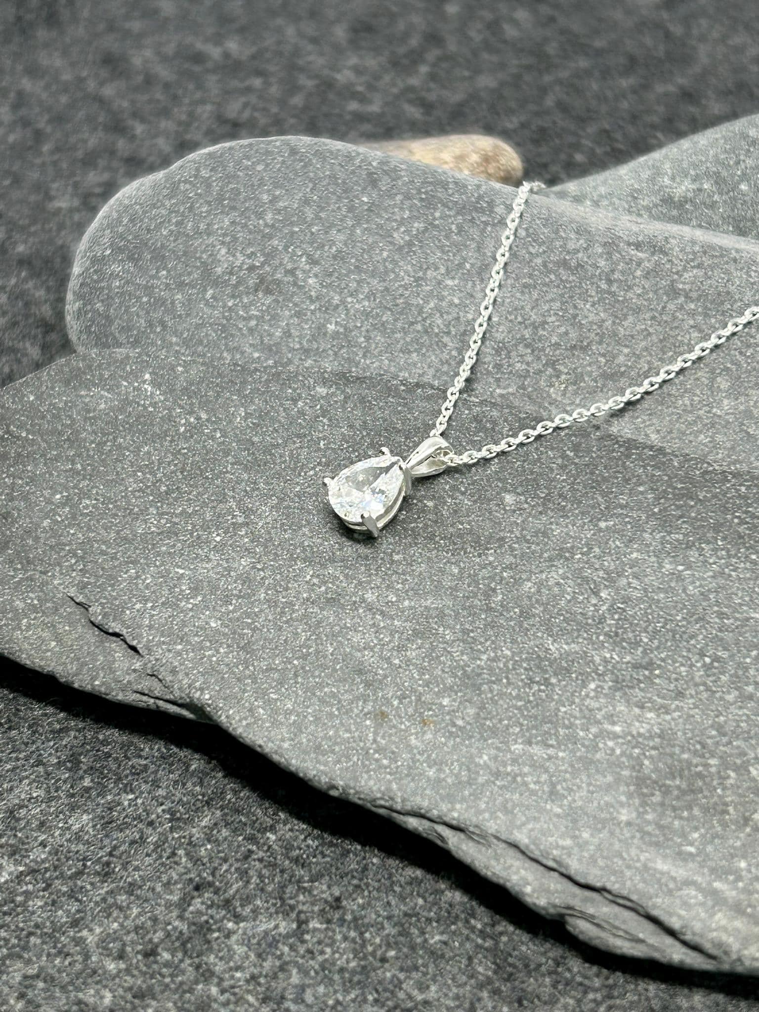 Diamond CZ Pear Sparkle Pendant 925 Sterling Silver Necklace, Gift-Ready