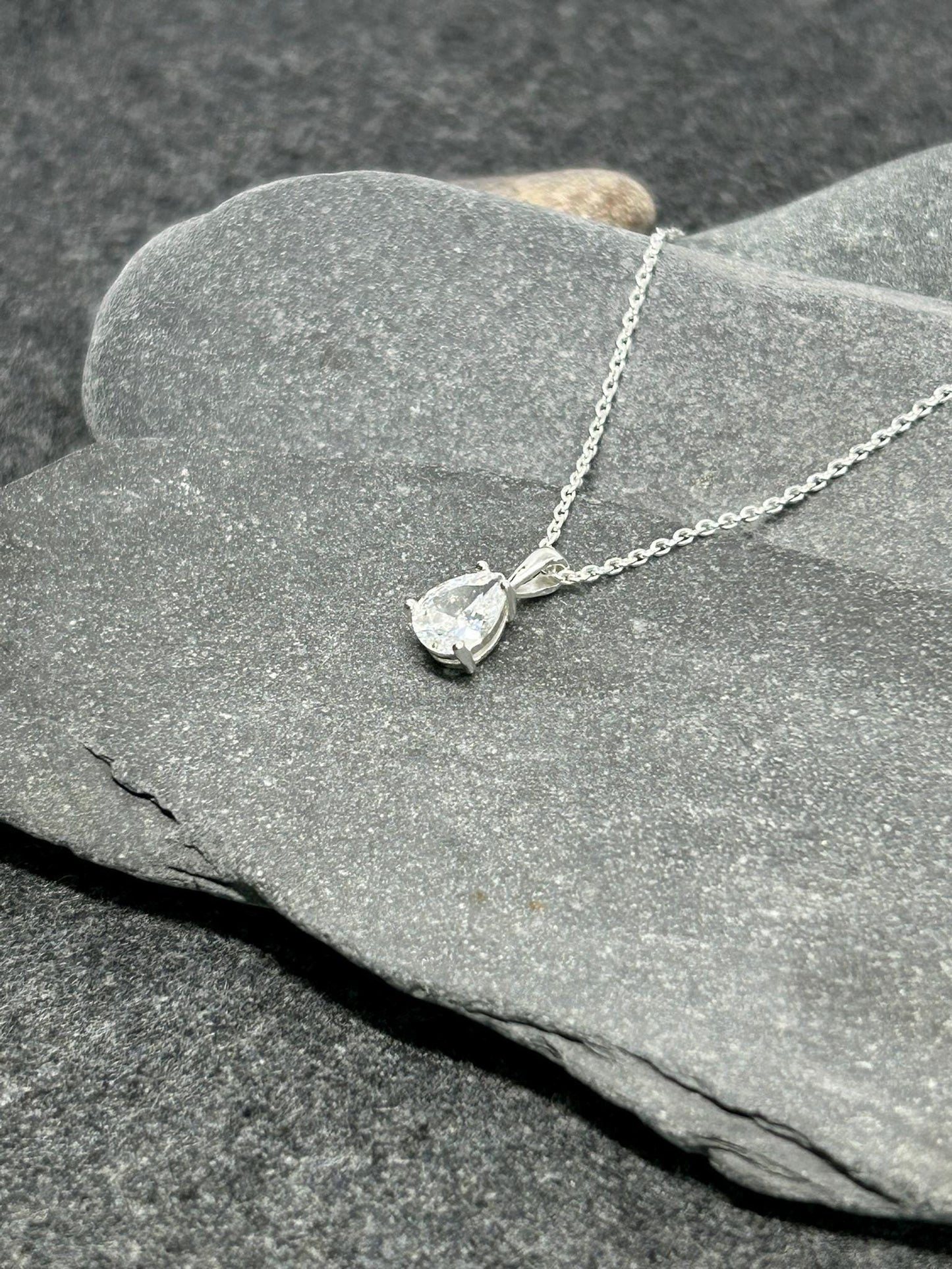Pear CZ Sparkle Pendant Necklace in 925 Sterling Silver