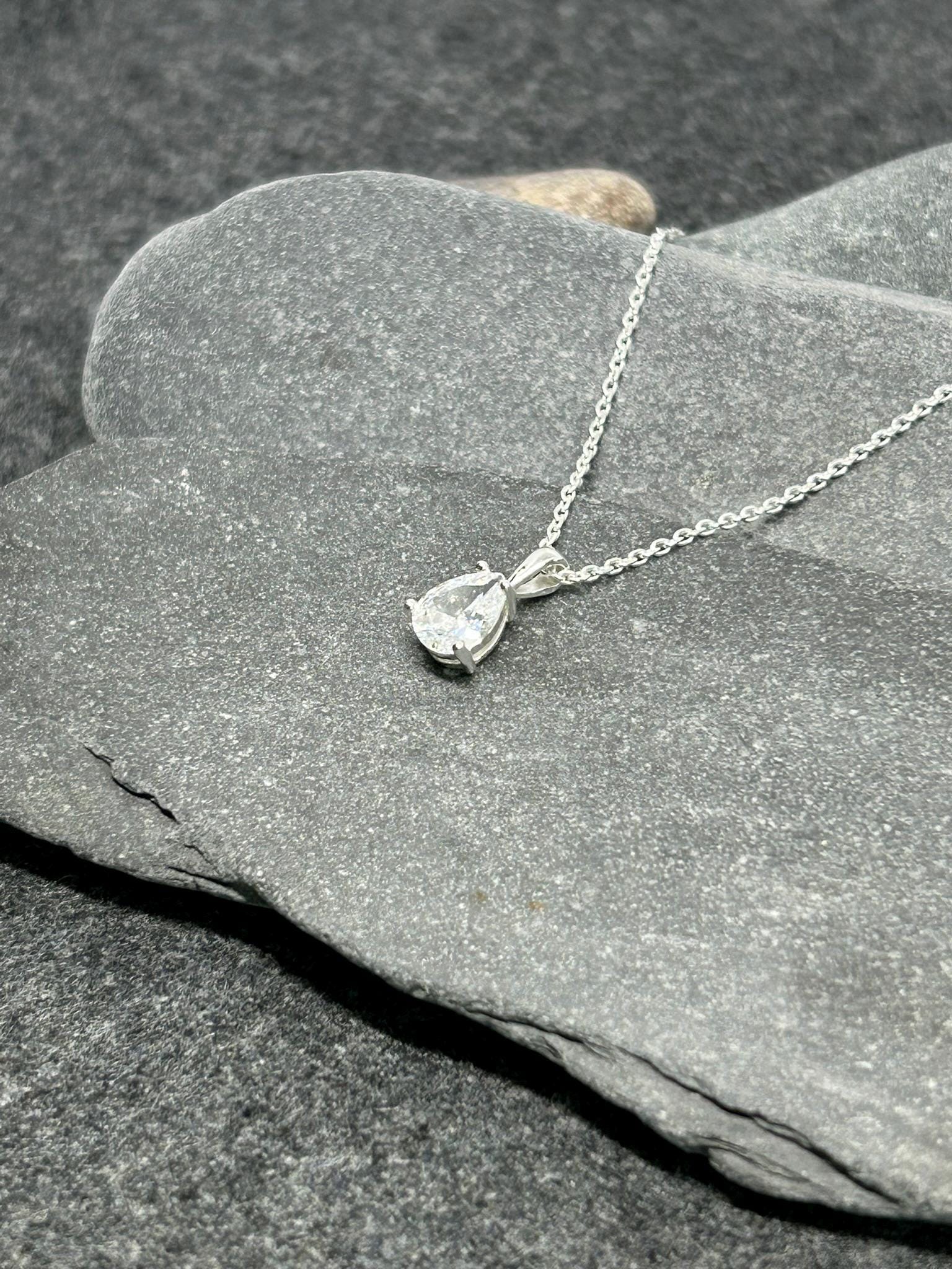 Pear CZ Sparkle Pendant Necklace in 925 Sterling Silver
