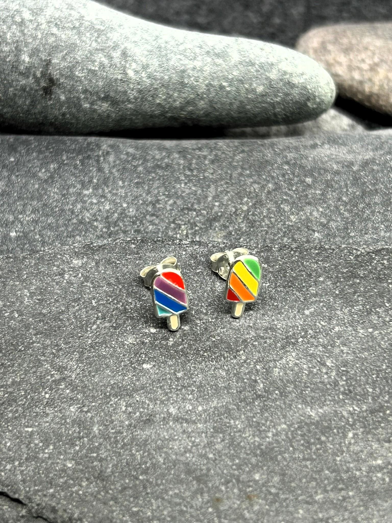 Pride Rainbow Ice Cream Lolly Earrings in 925 Sterling Silver
