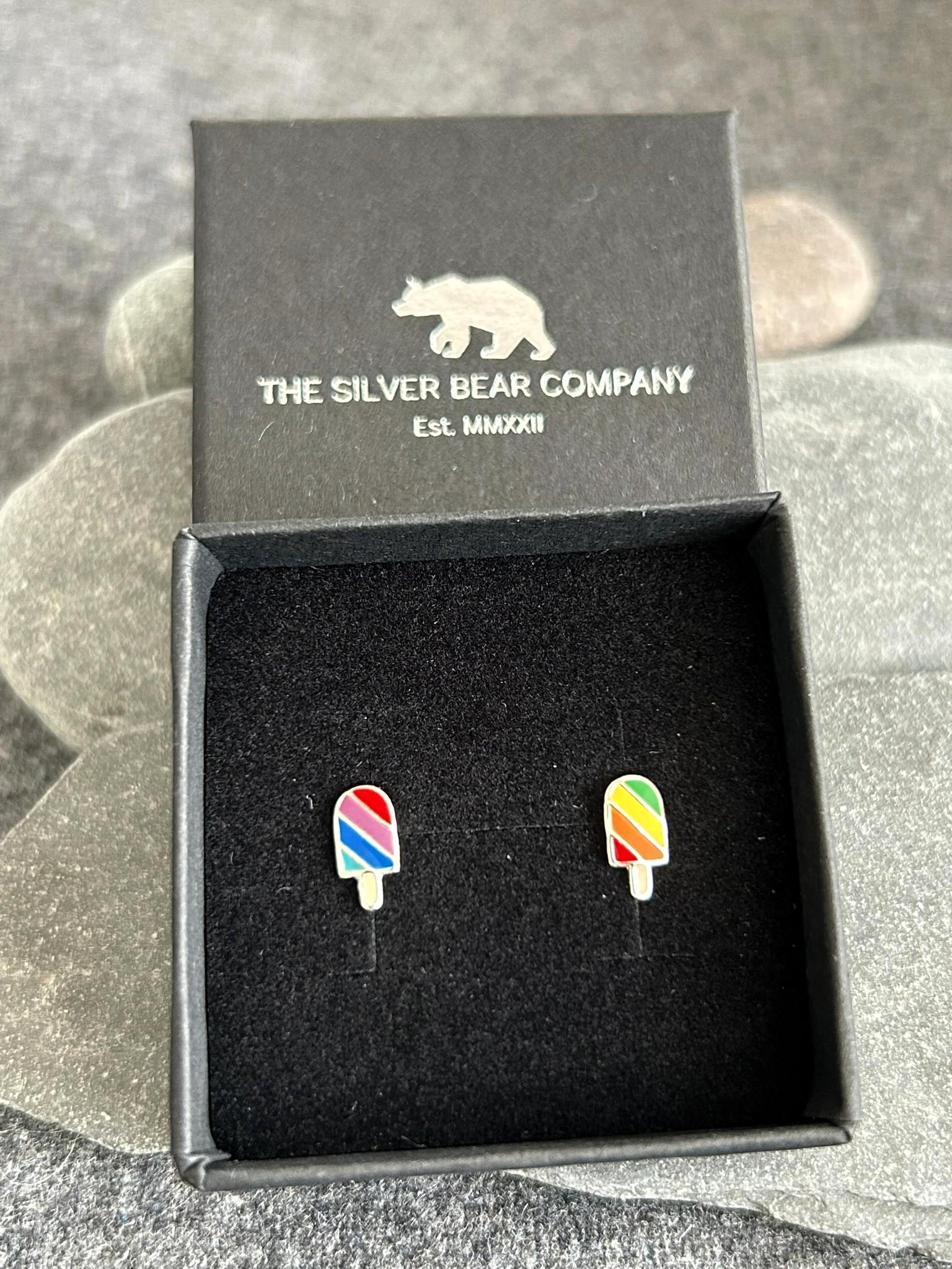 Pride Rainbow Ice Cream Lolly - 925 Sterling Silver Colourful Ear Studs