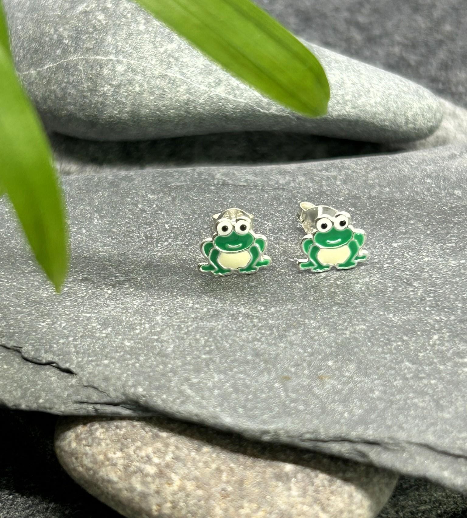 Frog - 925 Sterling Silver Colourful Stud Earrings Boxed