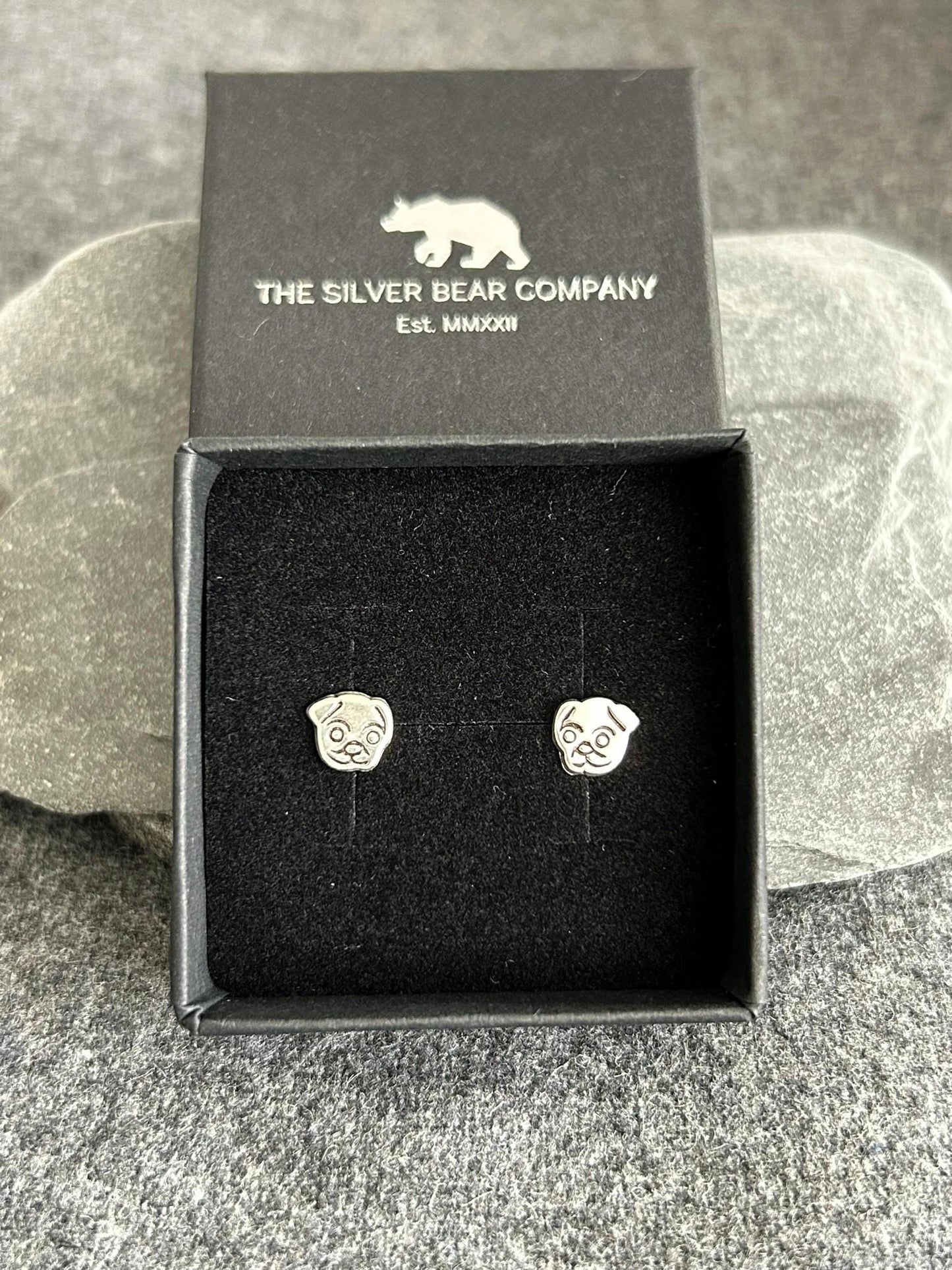 Pug Dog - 925 Sterling Silver Plain Ear Studs