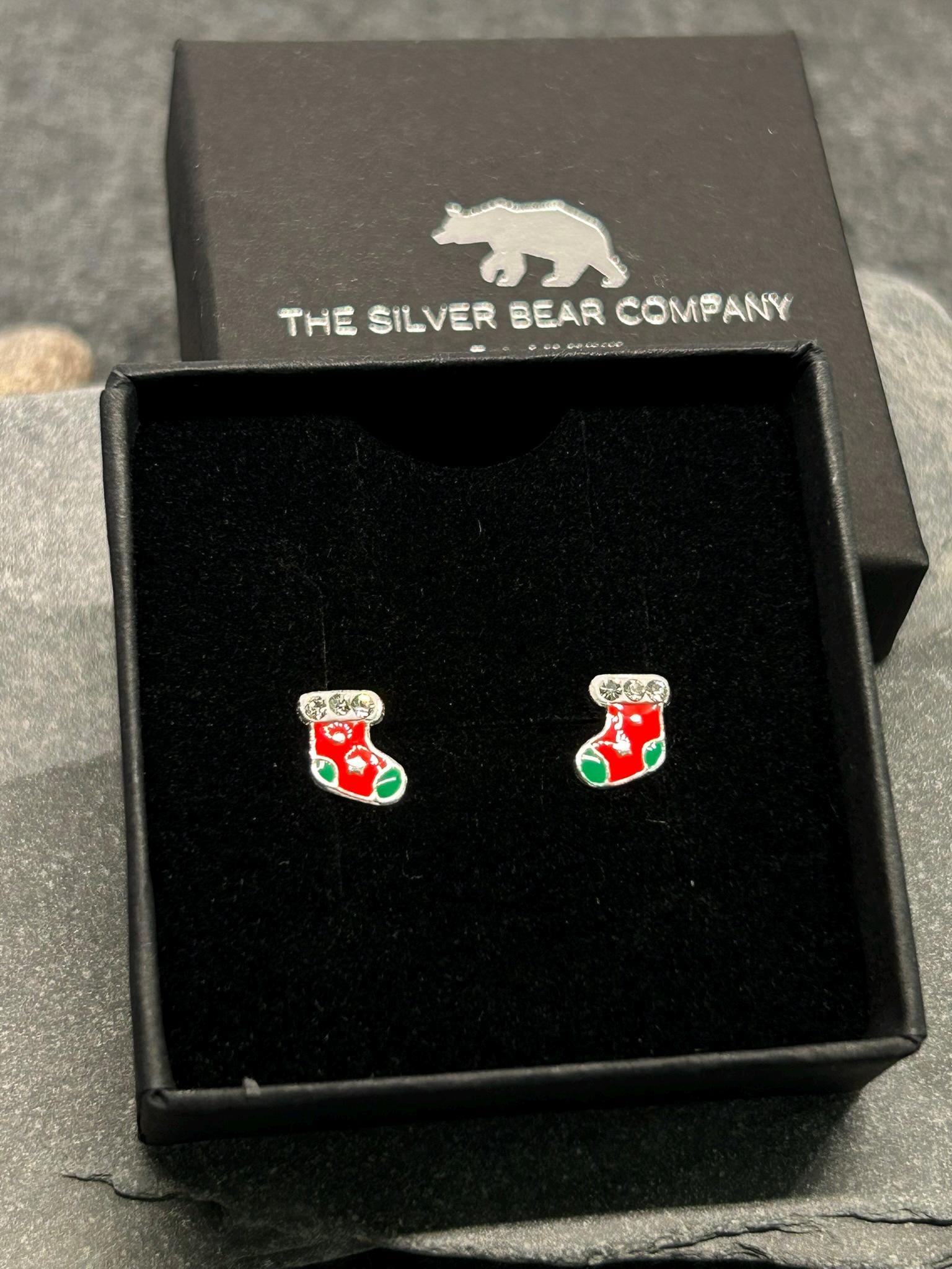 Christmas Stockings - 925 Sterling Silver Colourful Ear Studs