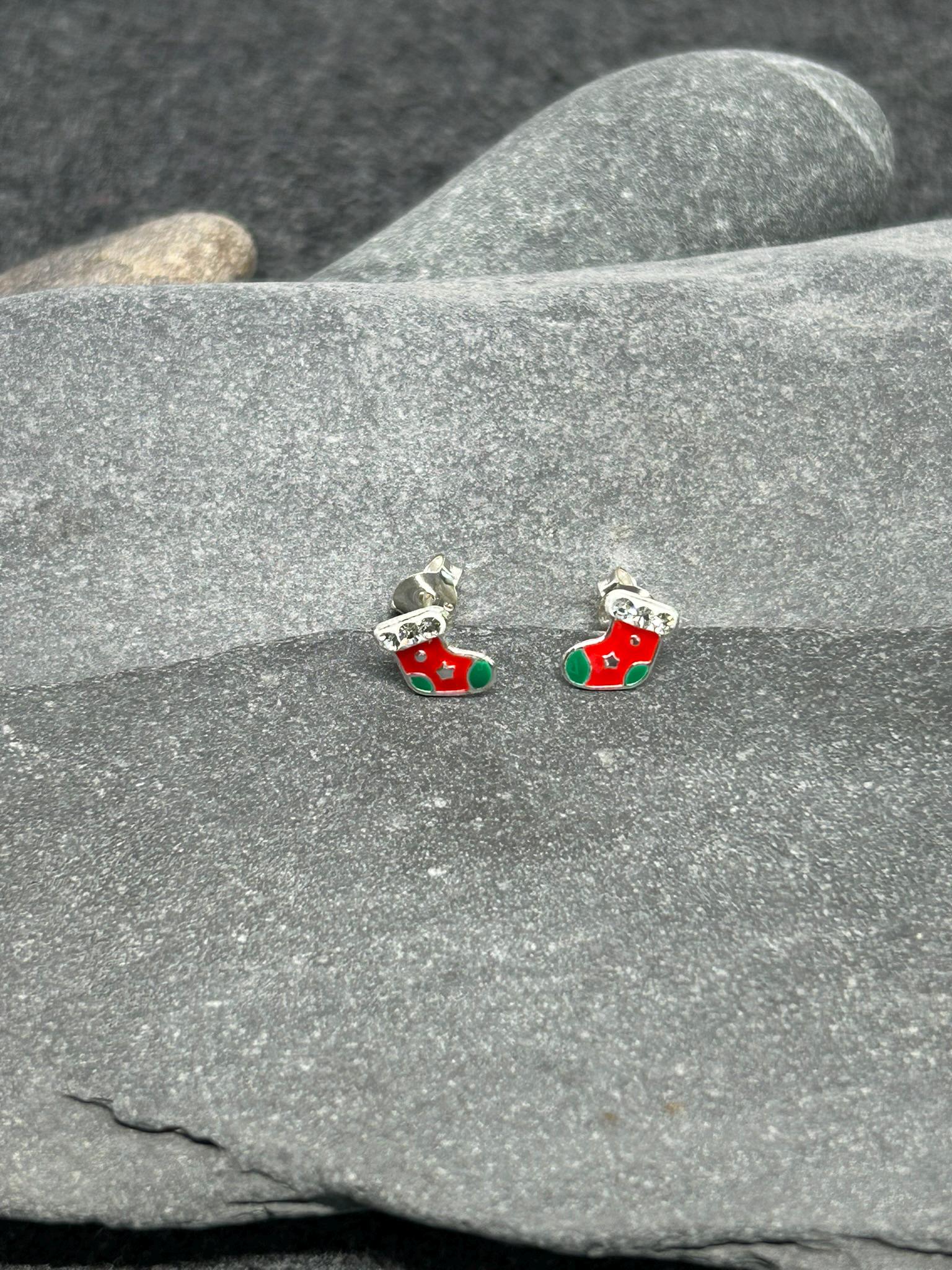 Christmas Stockings - 925 Sterling Silver Colourful Ear Studs