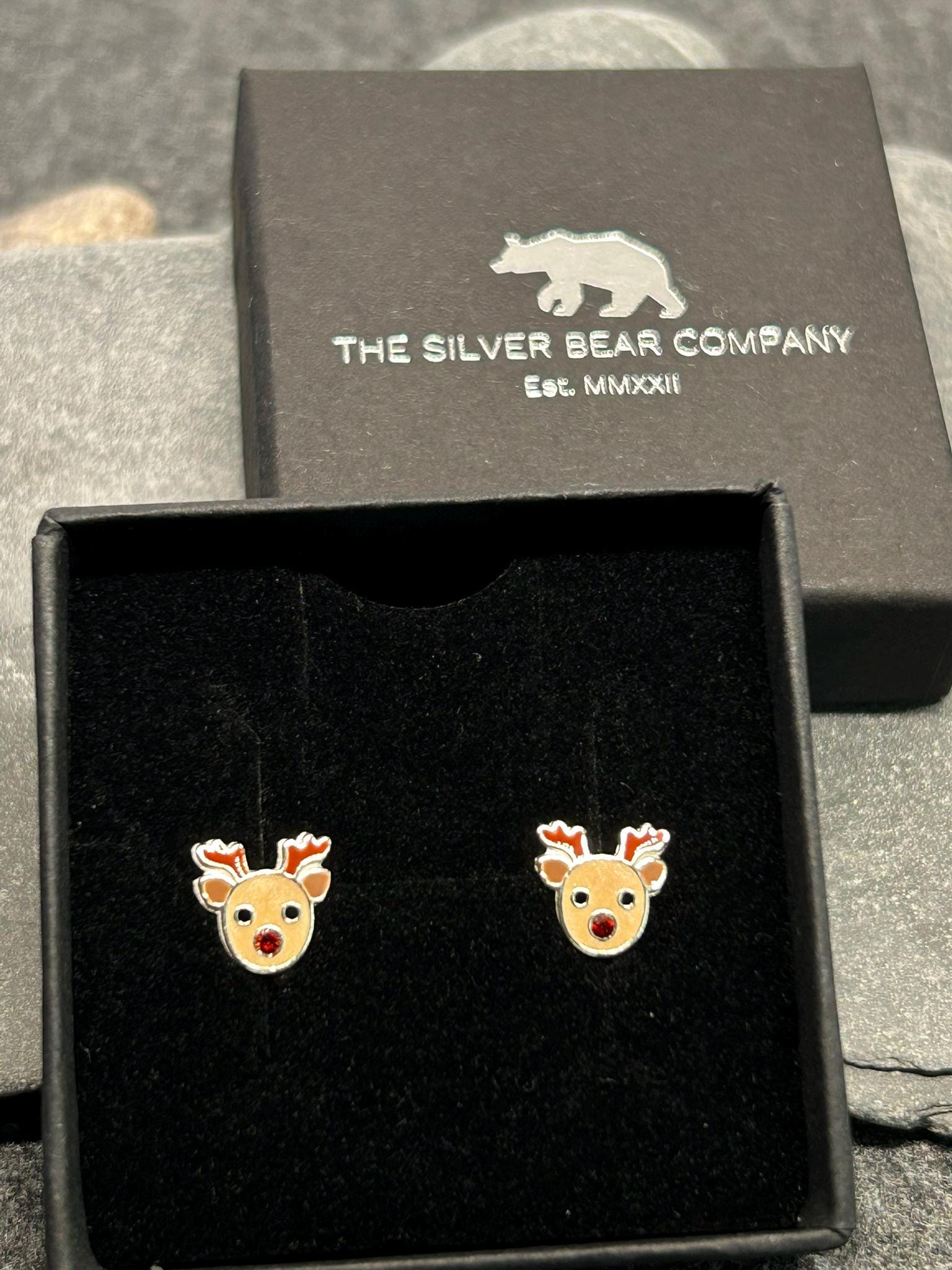 Christmas Reindeers - 925 Sterling Silver Colourful Ear Studs