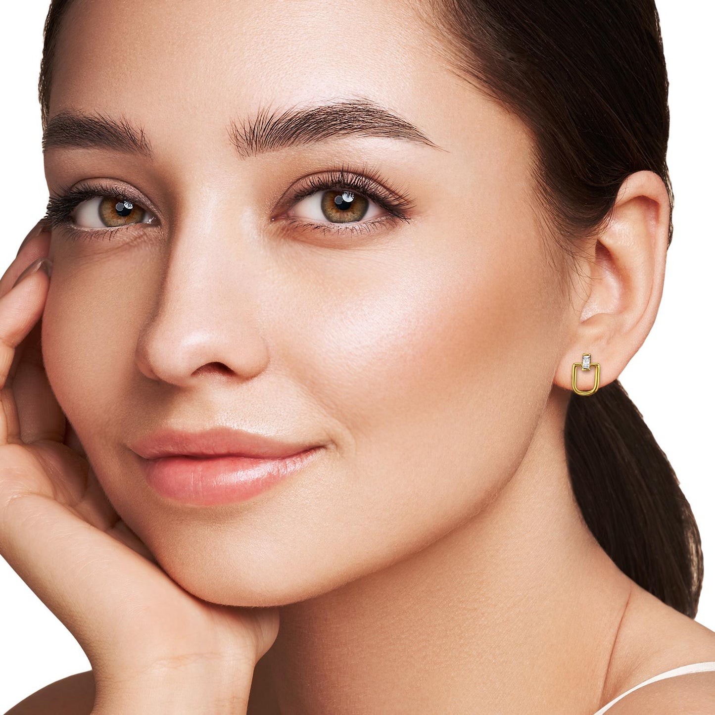 U‑Shaped Earrings in Gold and Silver Plated 925 Sterling Silver with Cubic Zirconia