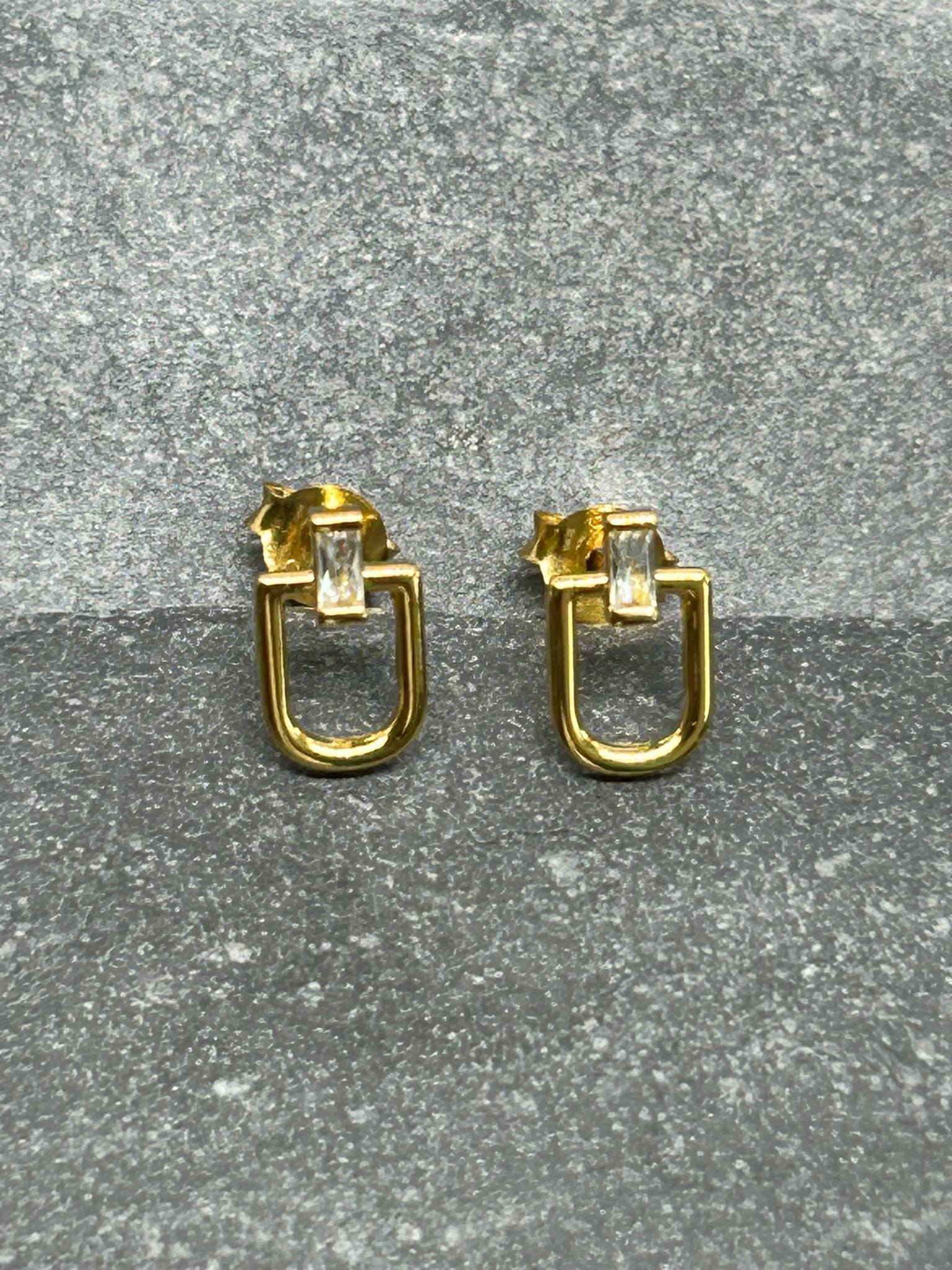 U‑Shaped 925 Sterling Silver Ear Studs with Cubic Zirconia — Silver & Gold Options, Gift-Ready