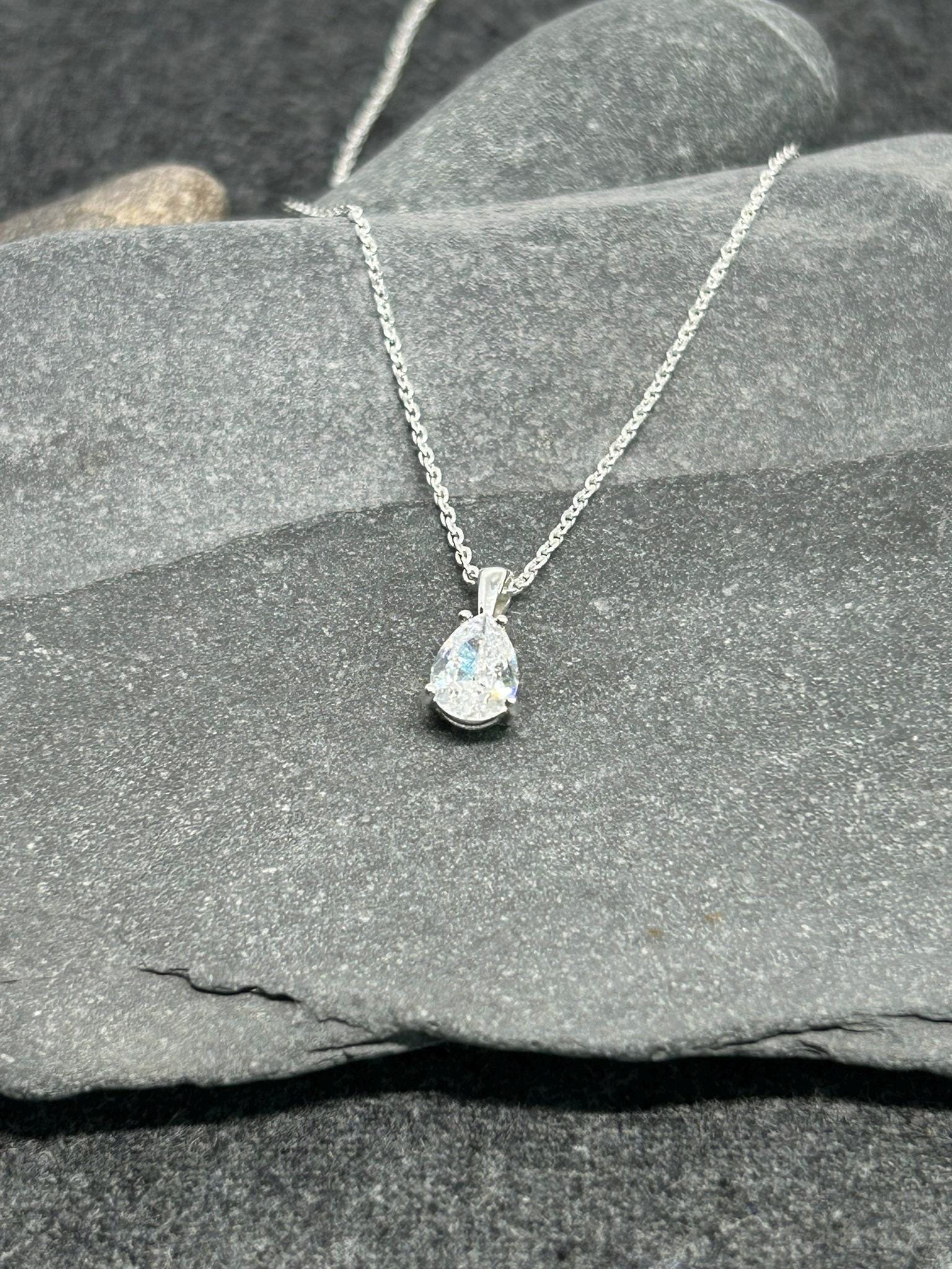 Diamond CZ Pear Sparkle Pendant 925 Sterling Silver Necklace, Gift-Ready