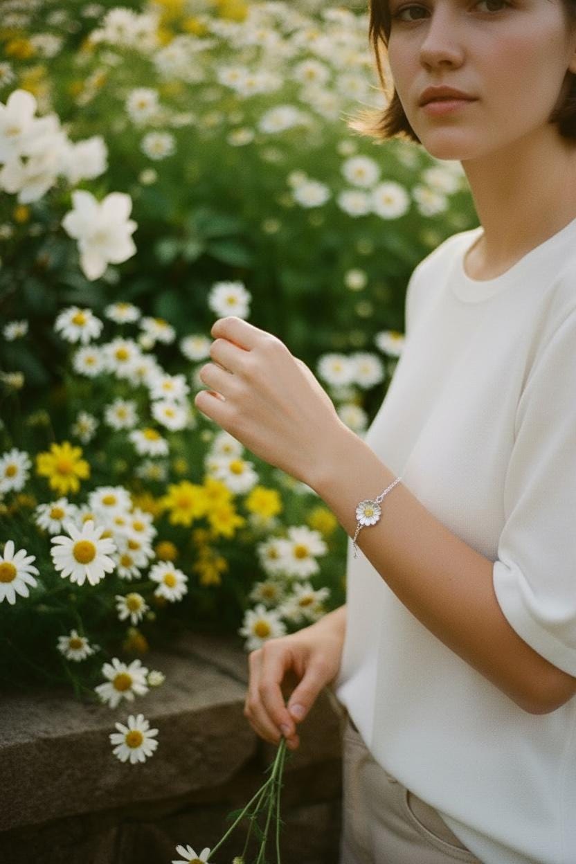 Daisy Flower Bracelet - 925 Sterling Silver