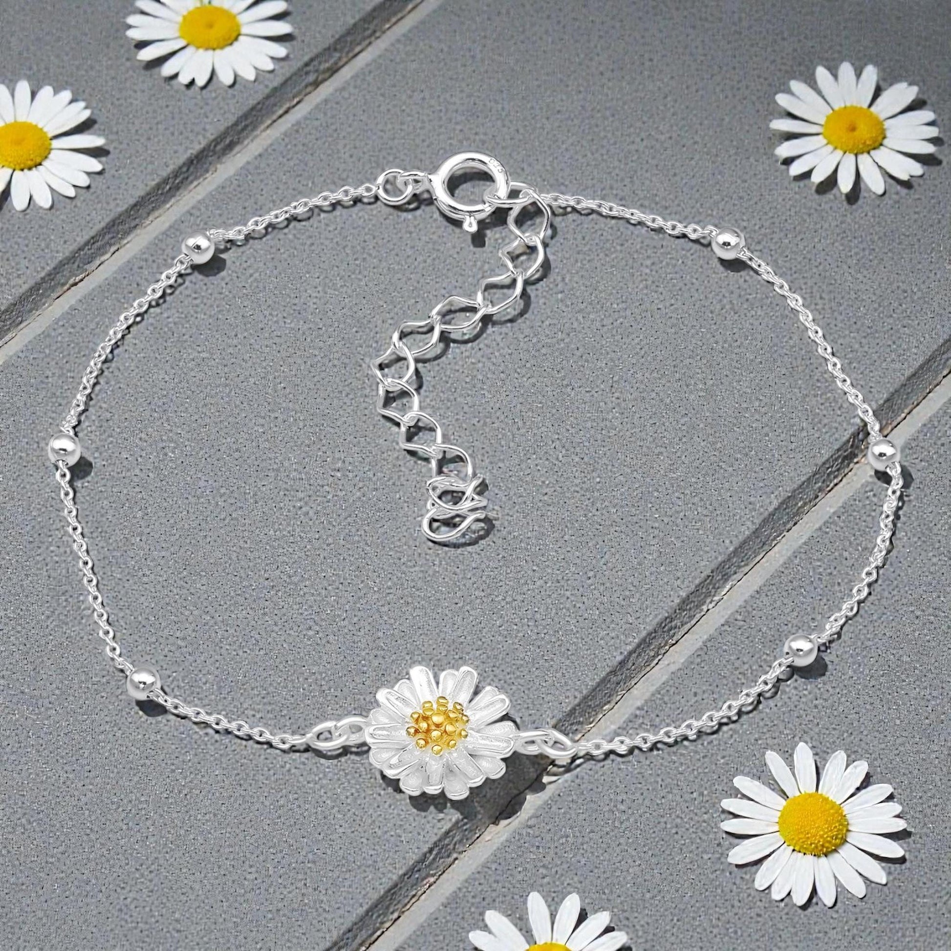 Daisy Flower Bracelet - 925 Sterling Silver
