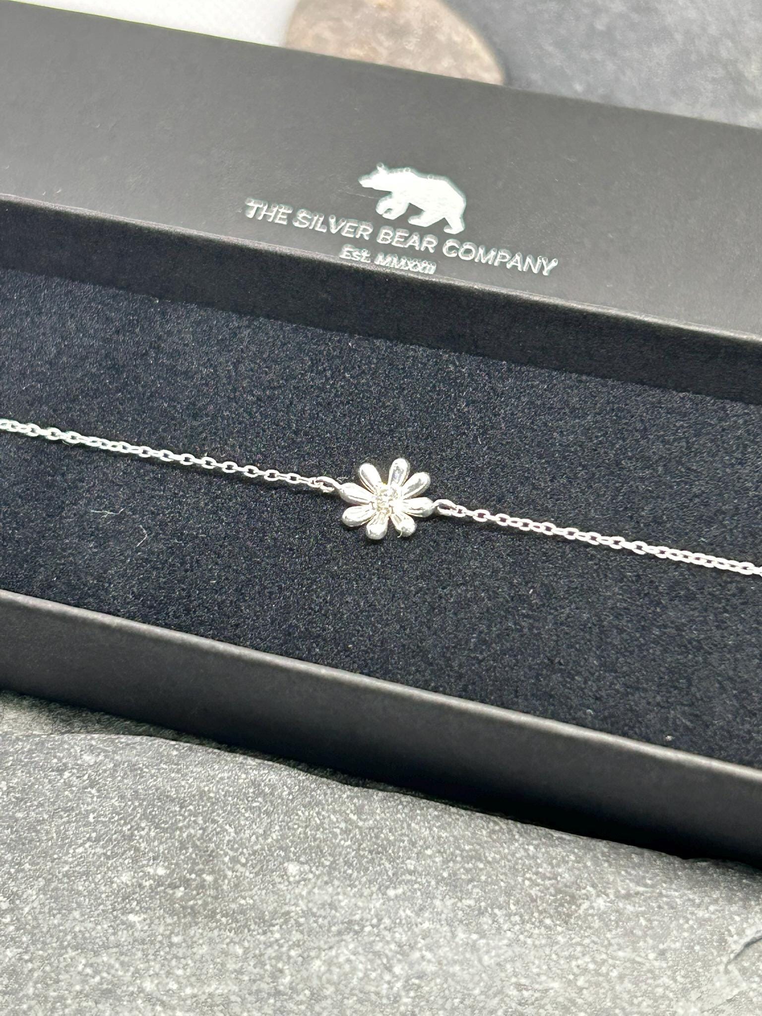 Flower Bracelet - 925 Sterling Silver with Cubic Zirconia CZ