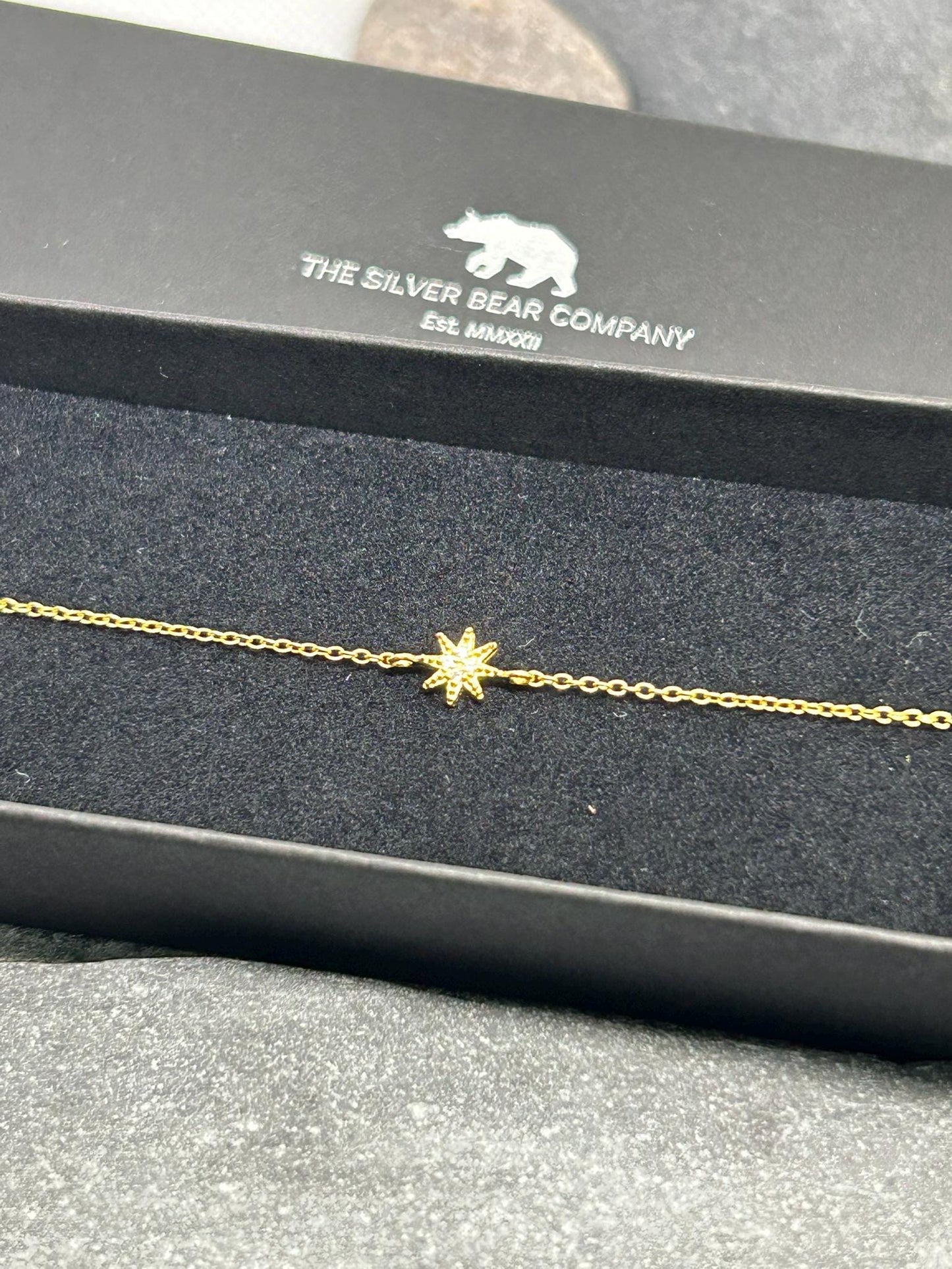 North Star Bracelet – 925 Sterling Silver, Gold Plated, Cubic Zirconia CZ