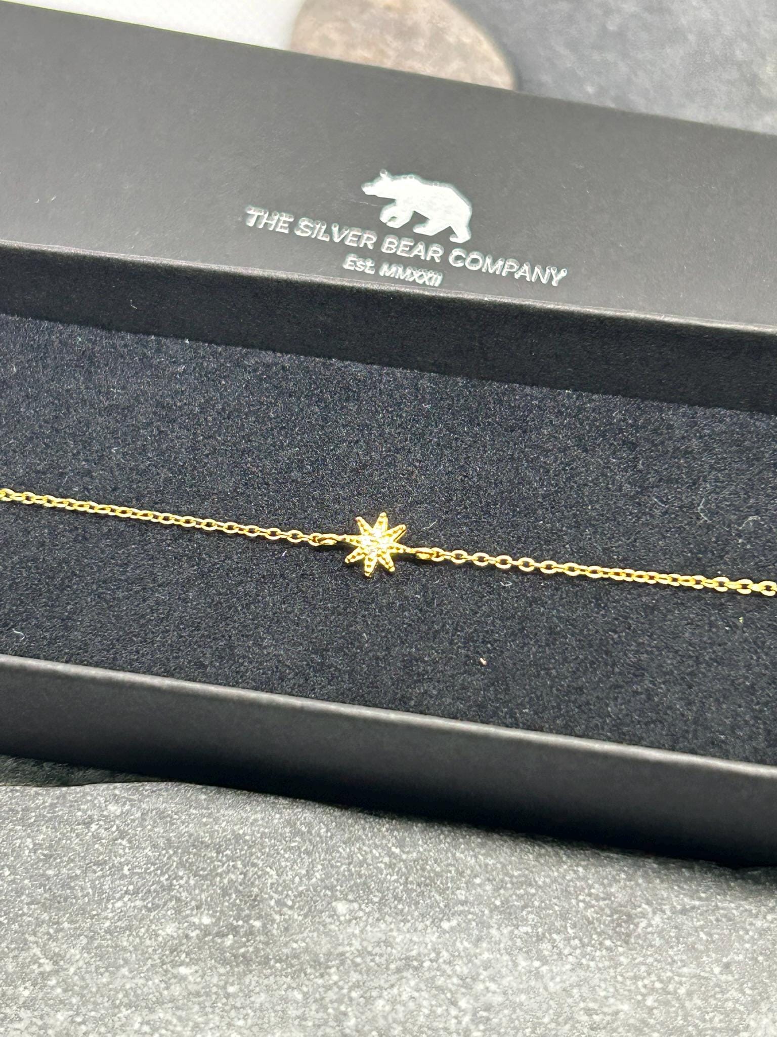 North Star Bracelet – 925 Sterling Silver, Gold Plated, Cubic Zirconia CZ