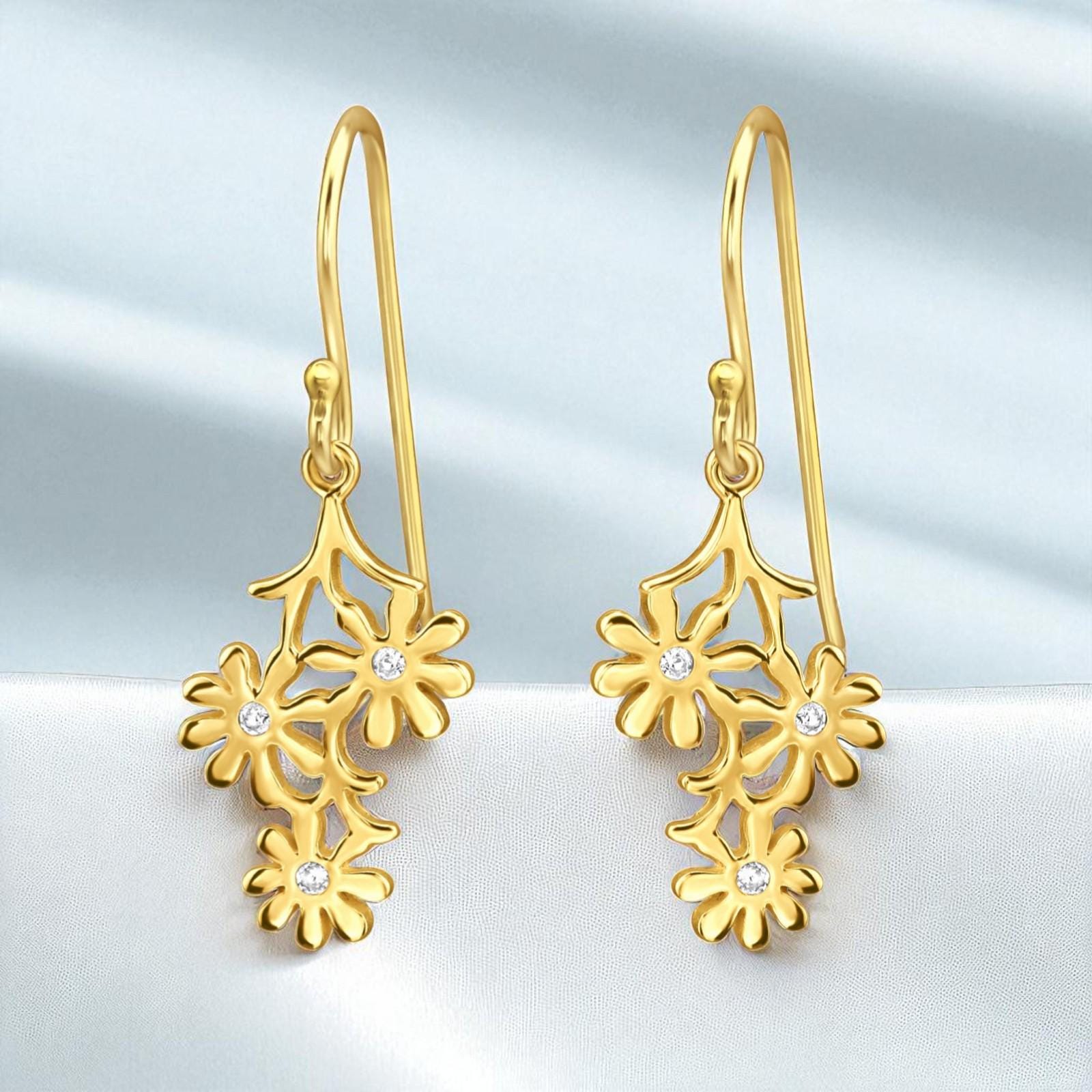 Daisy Trio Drop Earrings, Gold/Silver Plated 925 Sterling Silver, Cubic Zirconia