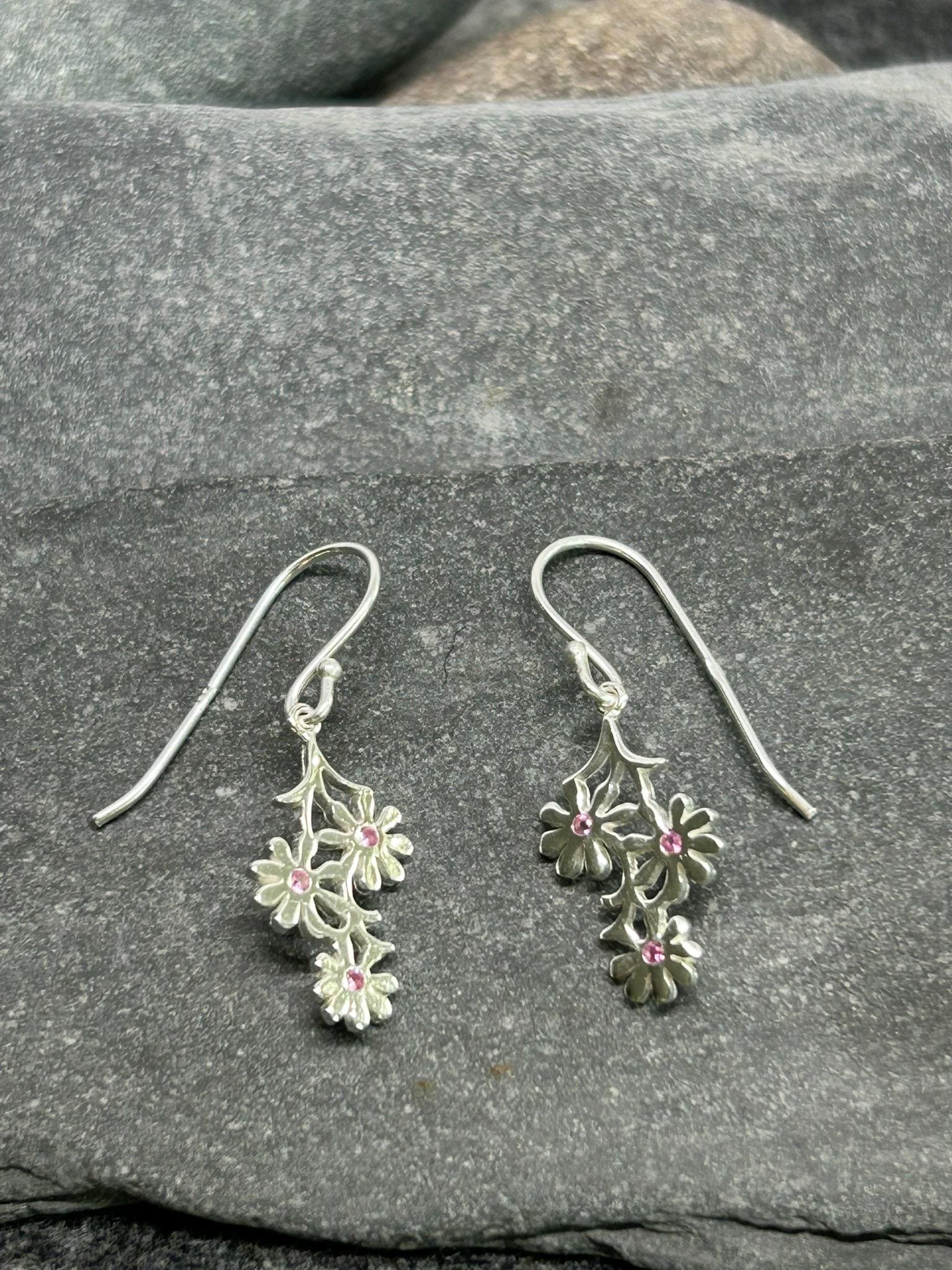 Daisy Trio Drop Earrings, Gold/Silver Plated 925 Sterling Silver, Cubic Zirconia