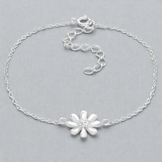 Flower Bracelet - 925 Sterling Silver with Cubic Zirconia CZ