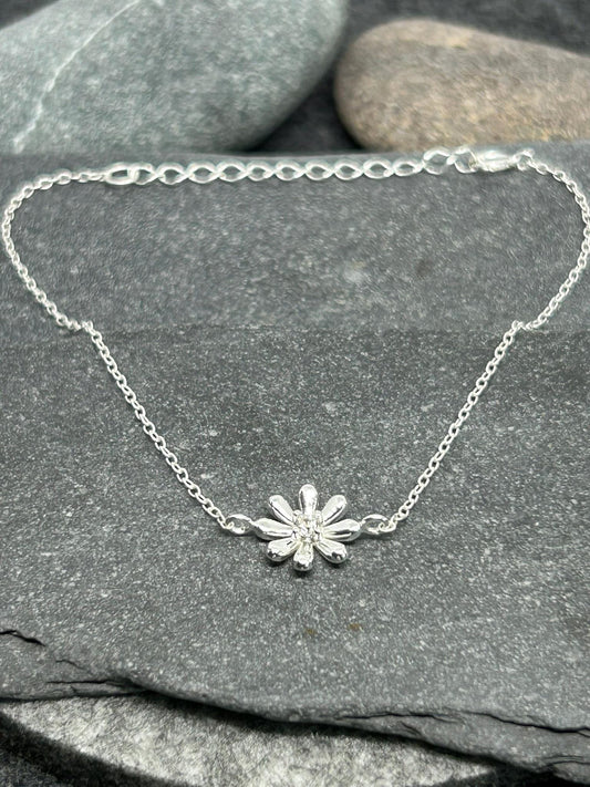 Flower Bracelet - 925 Sterling Silver with Cubic Zirconia CZ