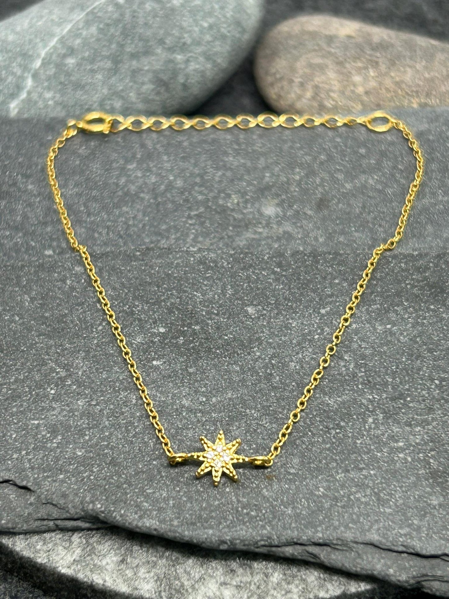 North Star Bracelet – 925 Sterling Silver, Gold Plated, Cubic Zirconia CZ