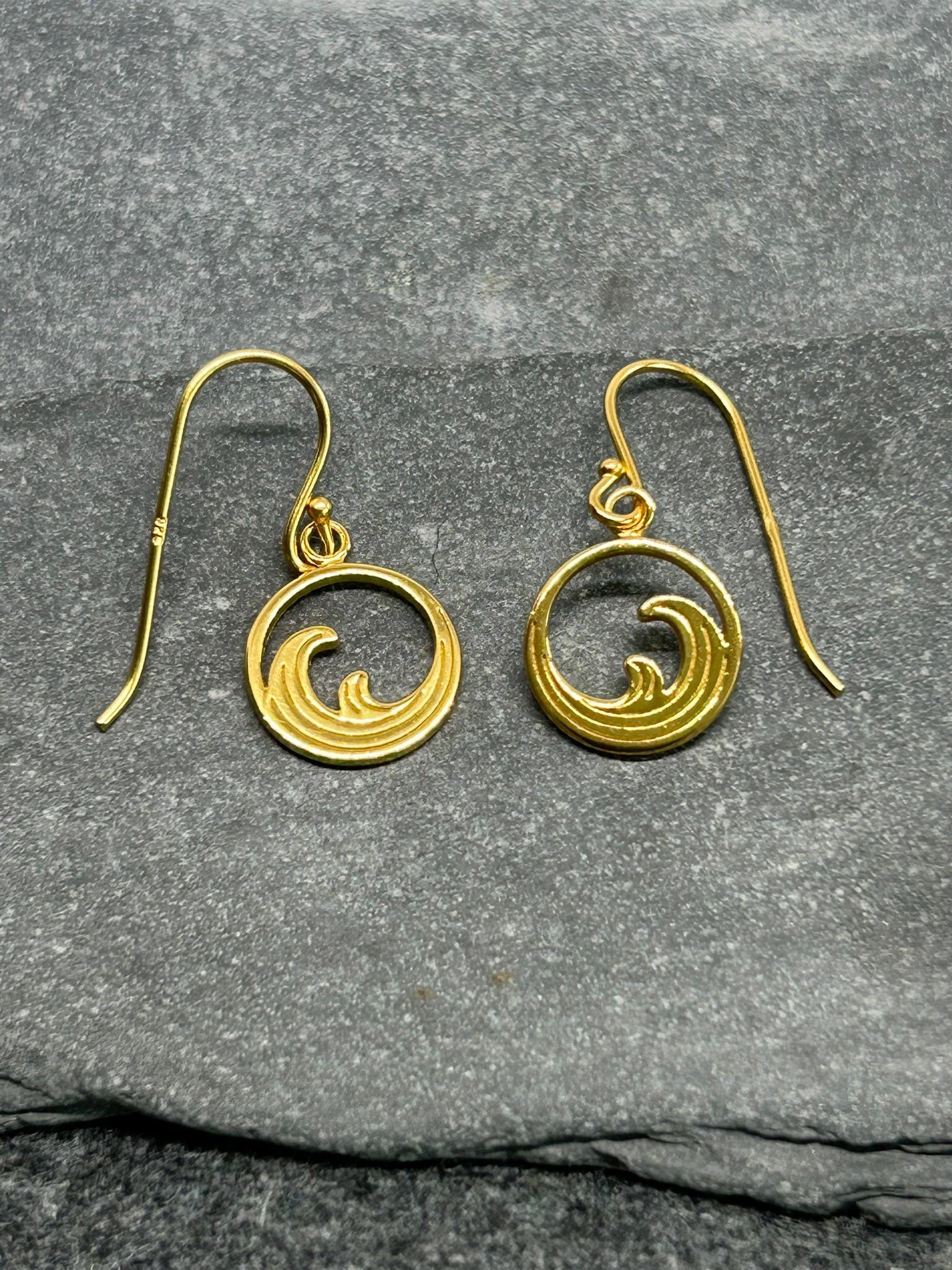 Wave Drop Earrings in Gold and Silver Plated 925 Sterling Silver